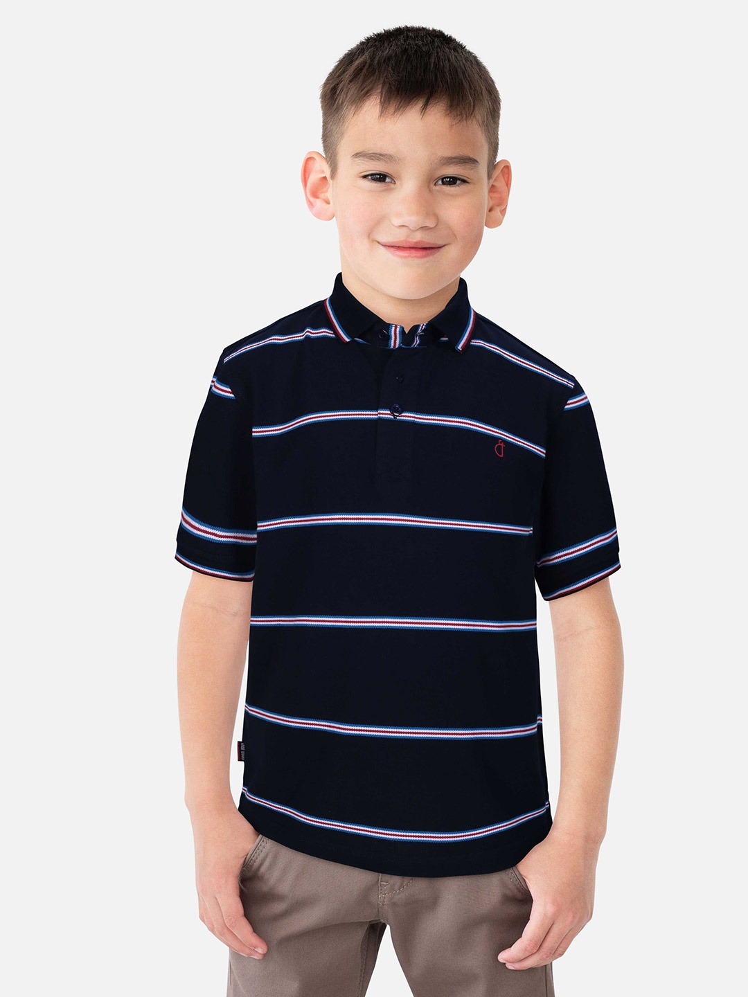 

Gini and Jony Boys Striped Polo Collar Pure Cotton T-shirt, Navy blue