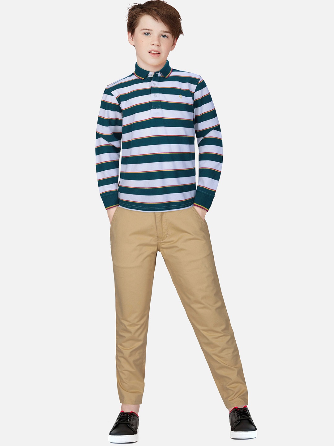 

Gini and Jony Boys Striped Polo Collar Pure Cotton T-shirt, Green