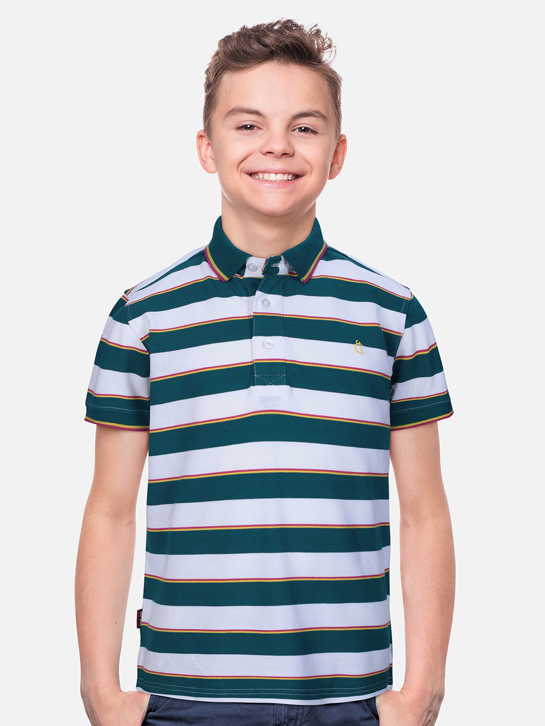 

Gini and Jony Boys Striped Polo Collar Pure Cotton T-shirt, White