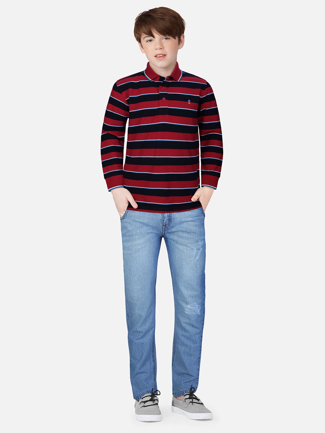 

Gini and Jony Boys Striped Polo Collar Pure Cotton T-shirt, Red
