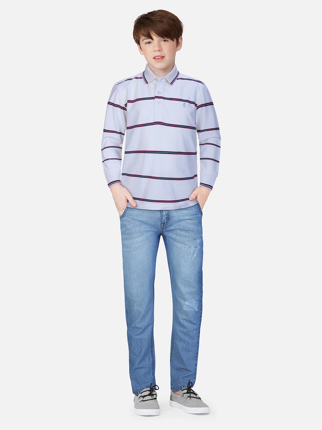 

Gini and Jony Boys Striped Polo Collar Pure Cotton T-shirt, White