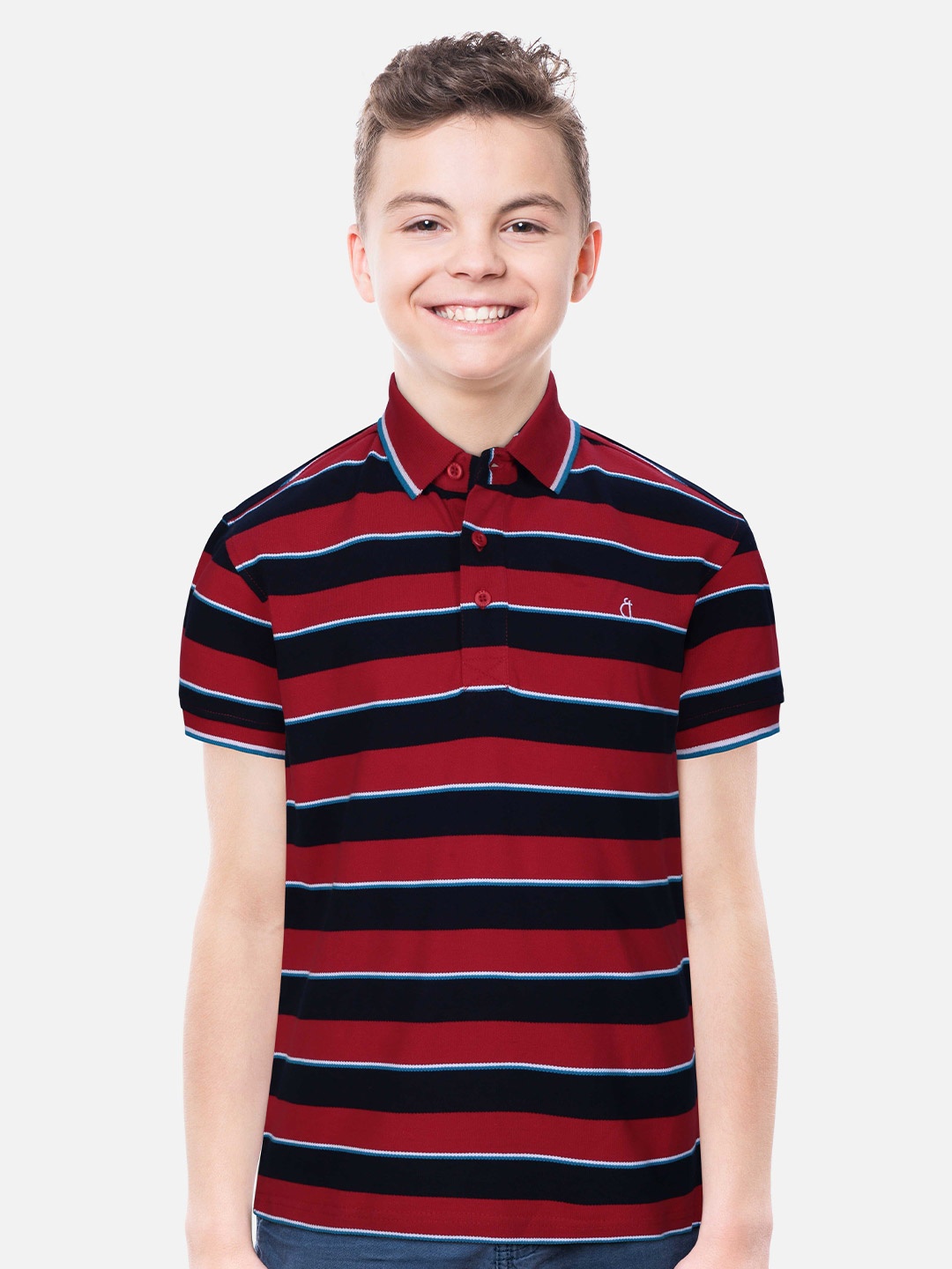 

Gini and Jony Boys Striped Polo Collar Pure Cotton T-shirt, Red