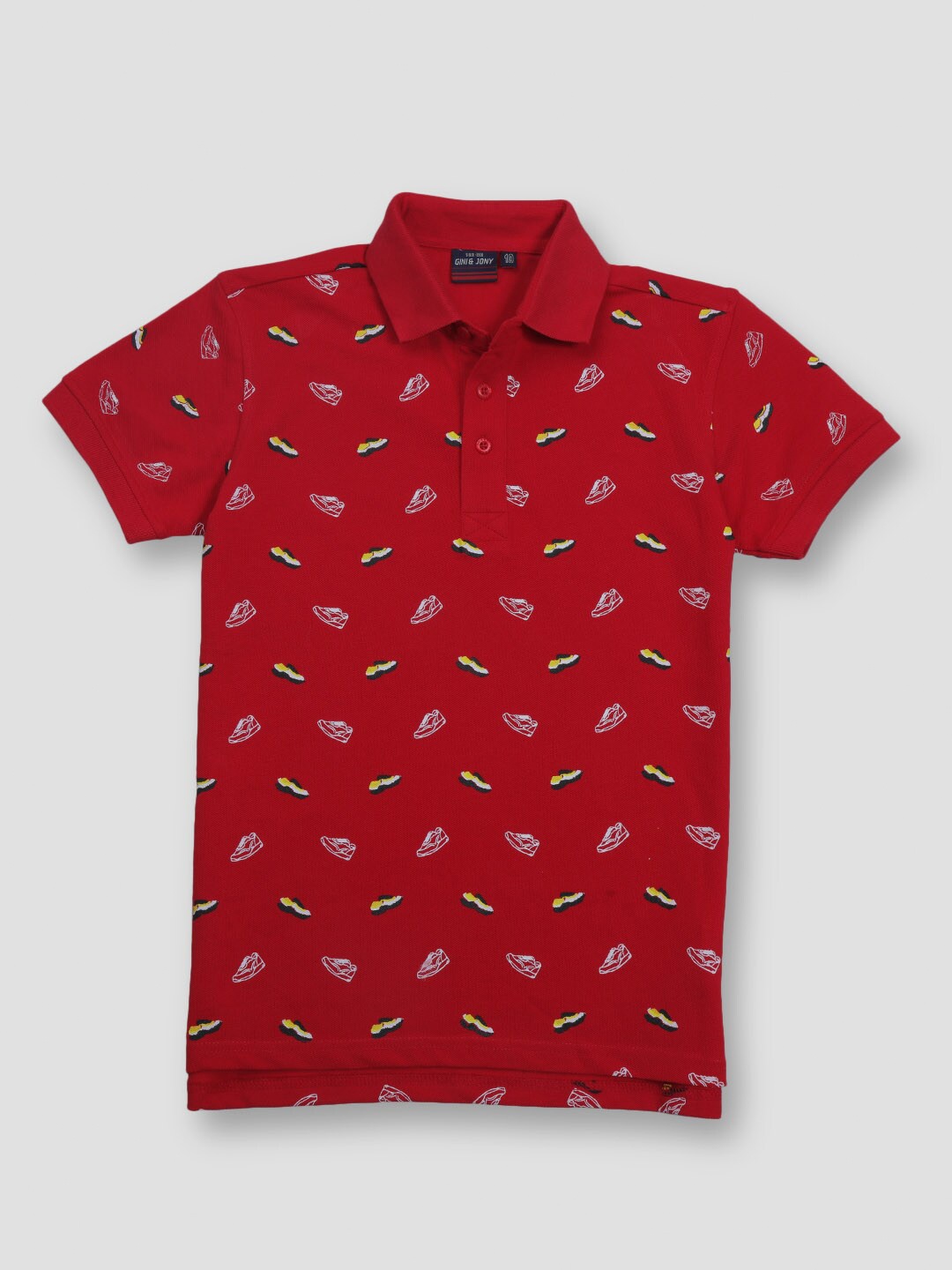 

Gini and Jony Boys Printed Polo Collar Cotton T-shirt, Red