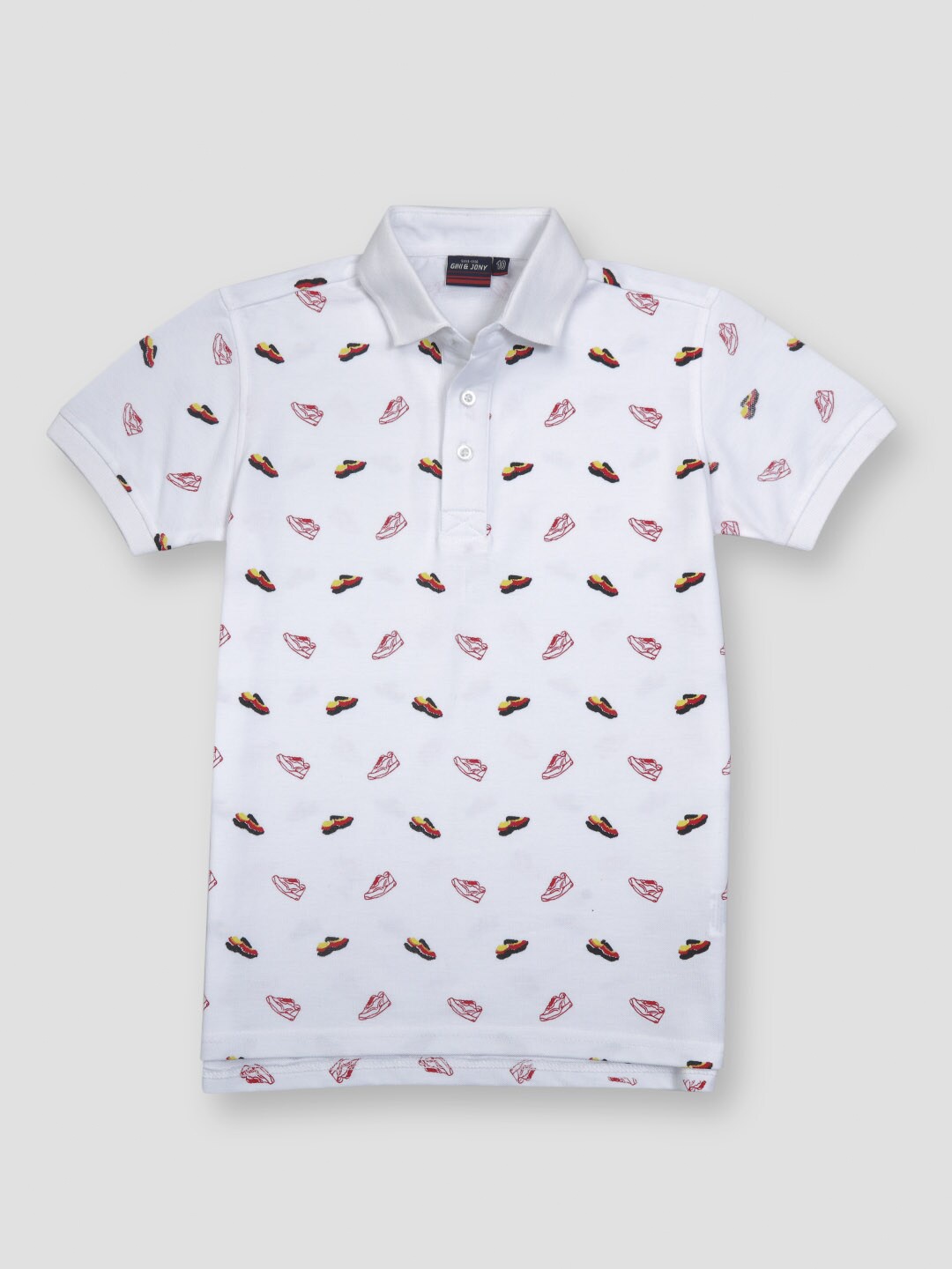 

Gini and Jony Boys Conversational Printed Polo Collar Cotton T-shirt, White