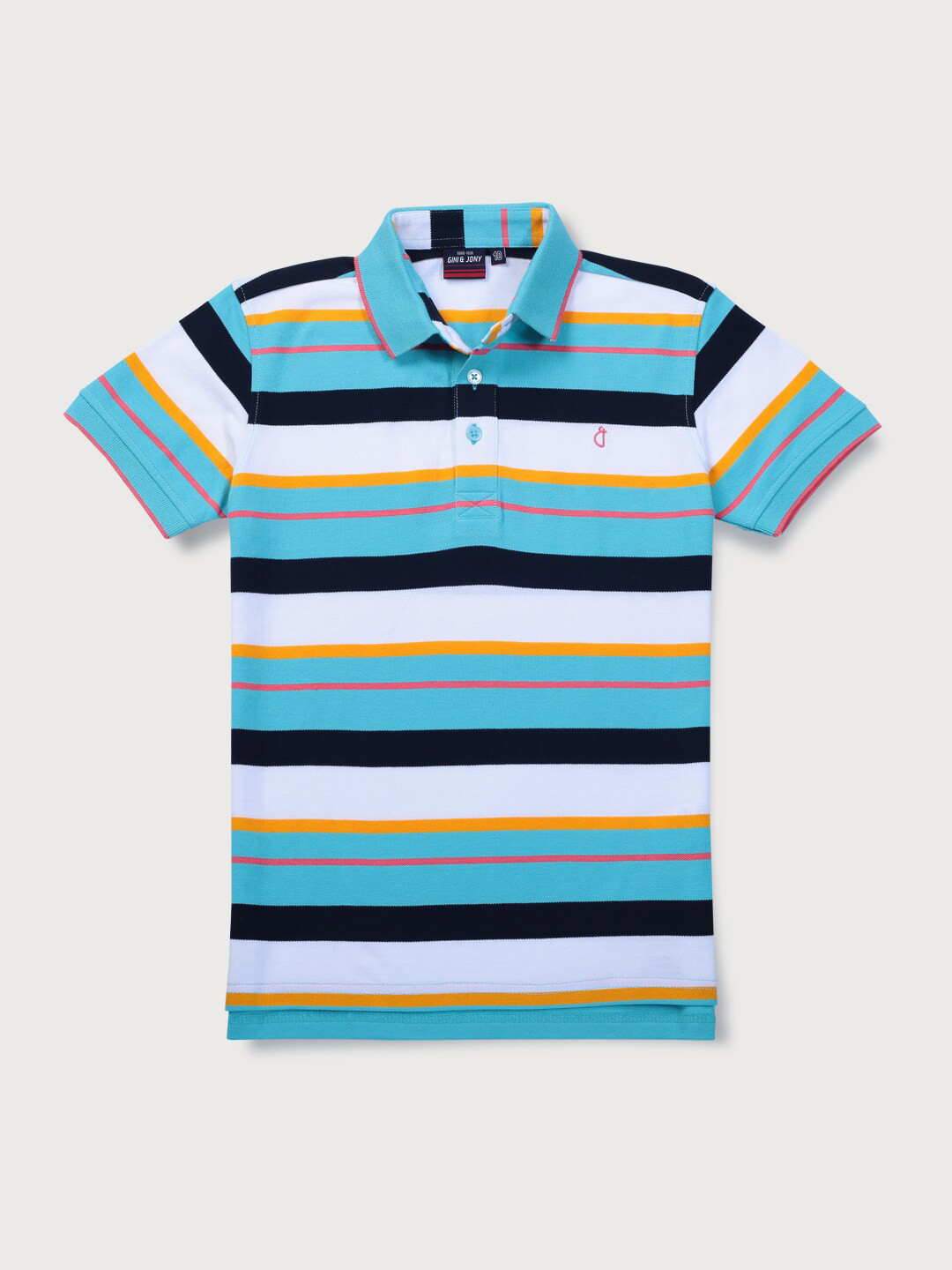 

Gini and Jony Boys Striped Polo Collar Pure Cotton T-shirt, Blue