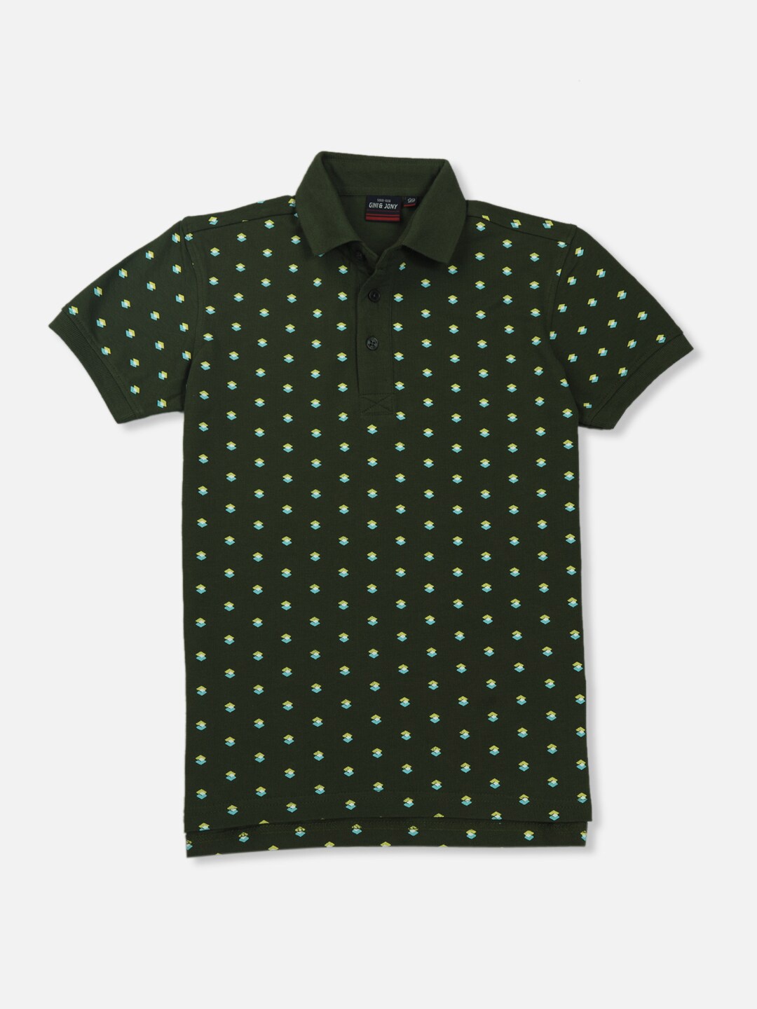 

Gini and Jony Boys Printed Polo Collar Pure Cotton T-shirt, Olive