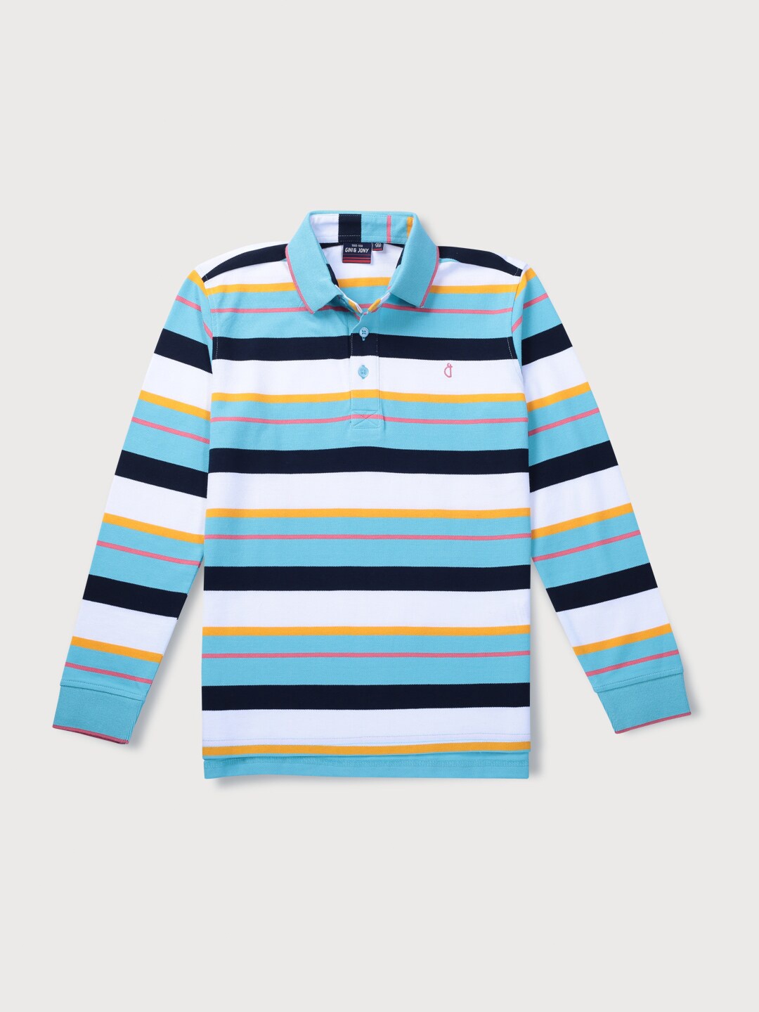 

Gini and Jony Boys Striped Polo Pure Cotton T-shirt, Blue