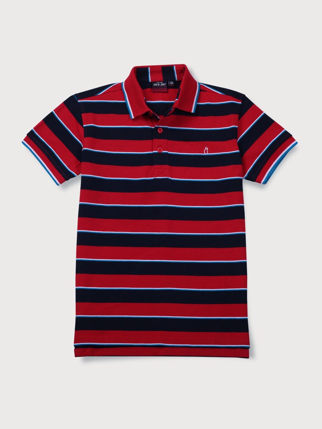 

Gini and Jony Boys Striped Polo Collar Pure Cotton T-shirt, Red