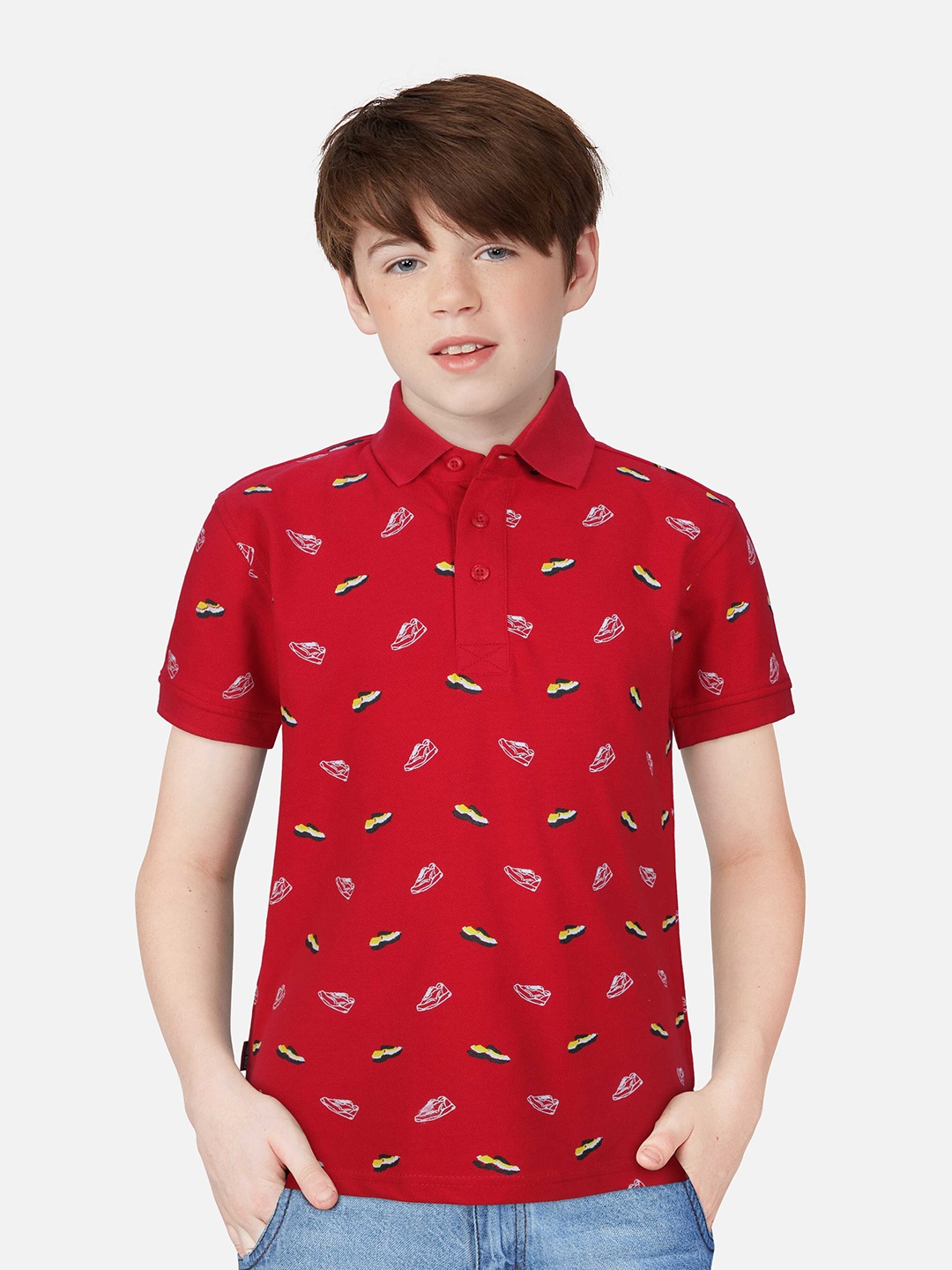 

Gini and Jony Boys Printed Polo Collar Cotton T-shirt, Red