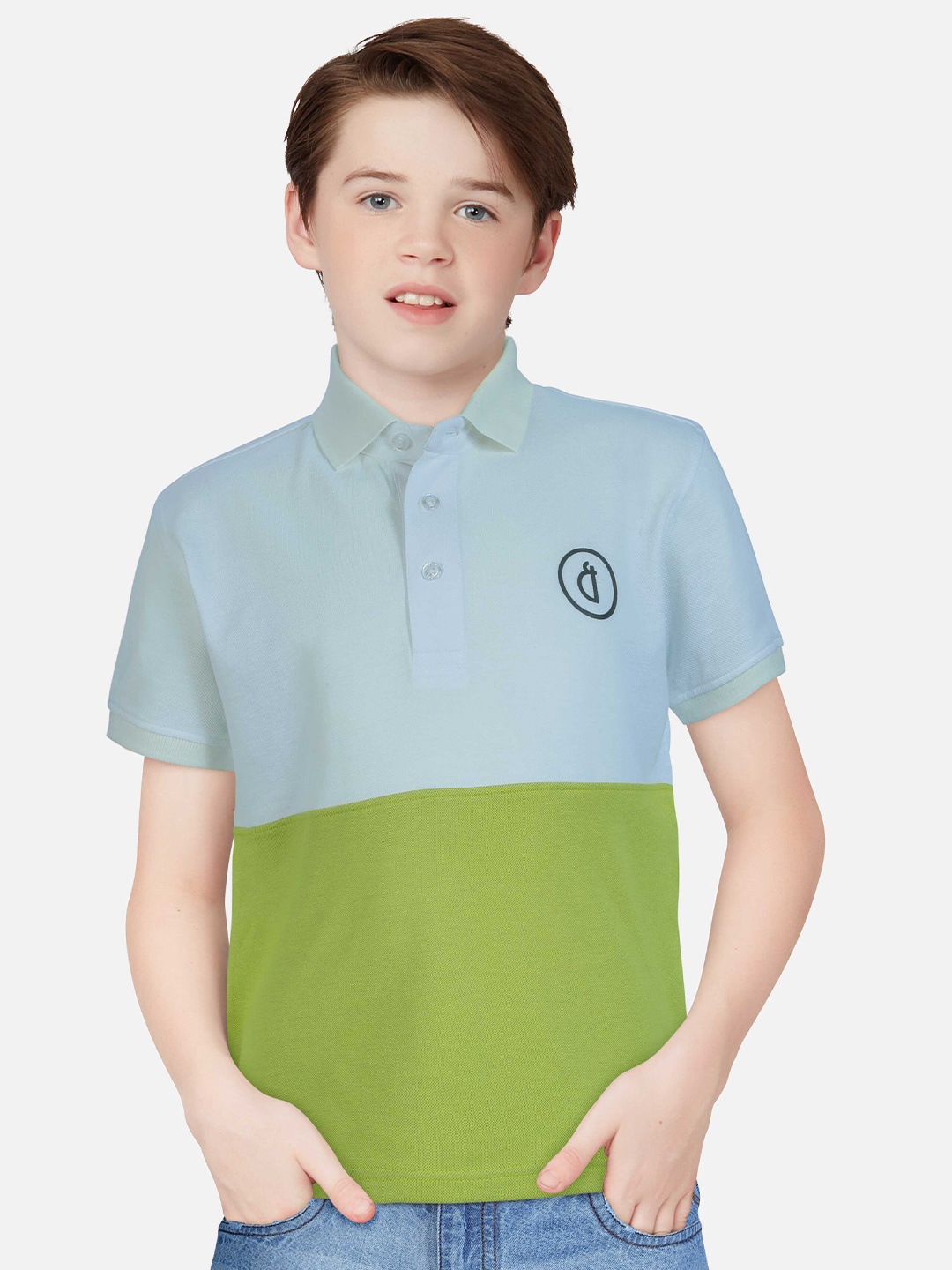 

Gini and Jony Boys Cotton Colourblocked Polo Collar T-shirt, Blue