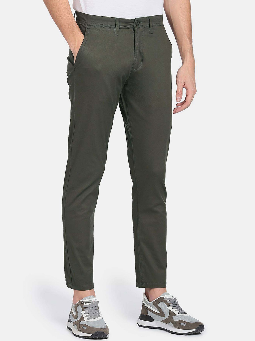 

Flying Machine Super Slim Fit Dobby Casual Trousers, Green