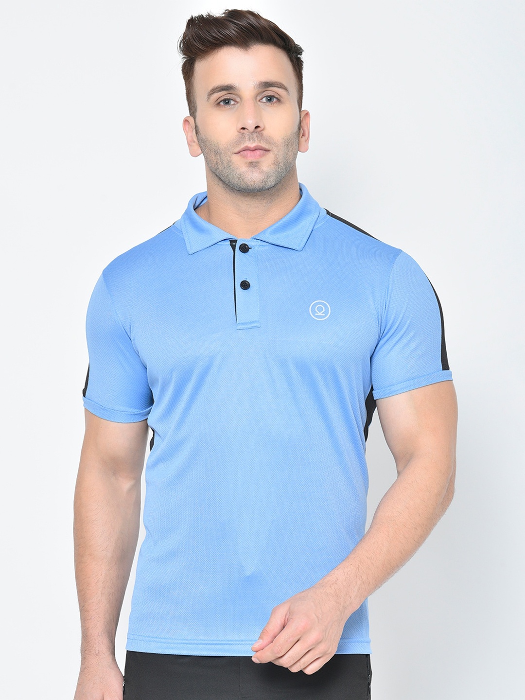 

CHKOKKO Men Blue Polo Collar Dri-FIT T-shirt