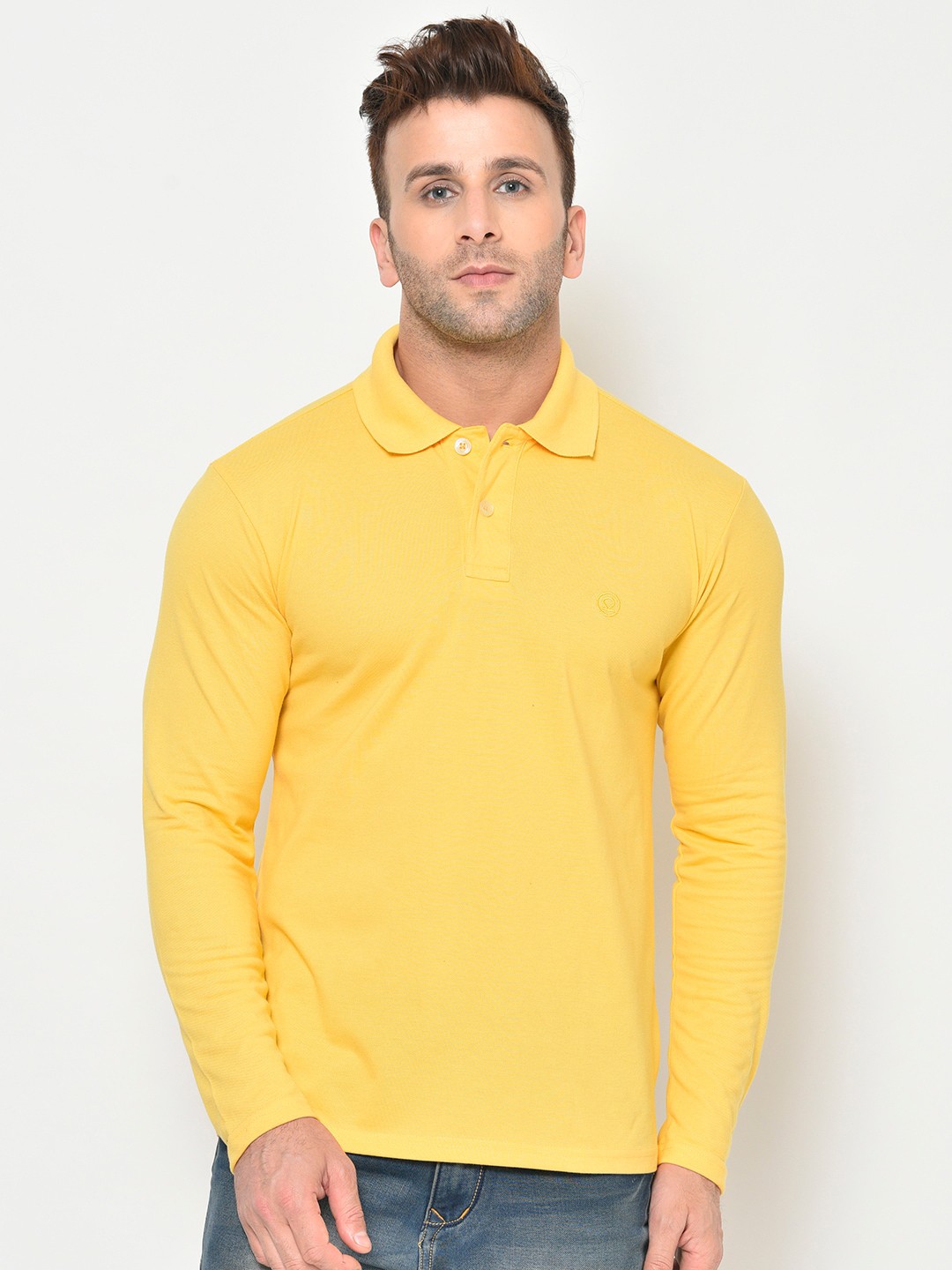 

CHKOKKO Men Polo Collar Cotton T-shirt, Yellow