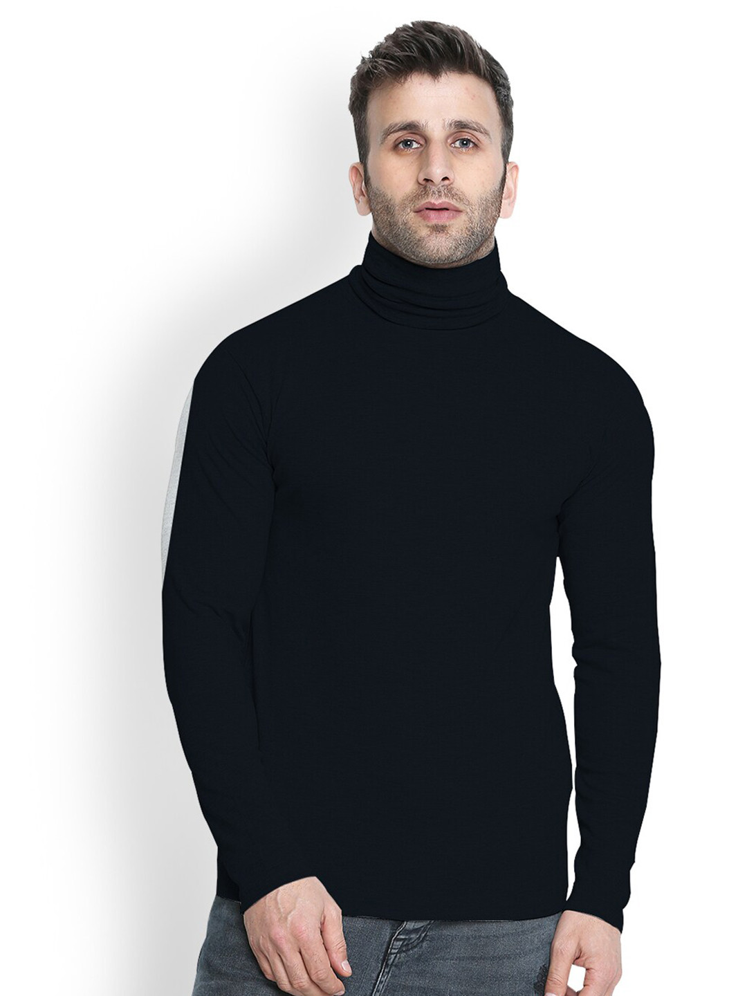 

CHKOKKO Men Blue High Neck T-shirt
