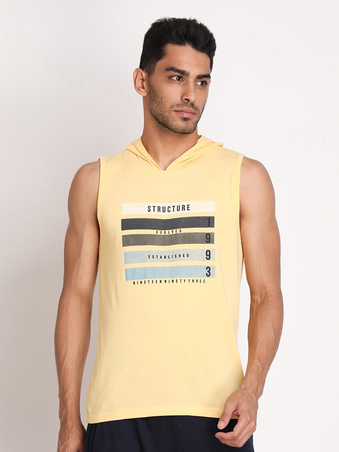 

CHKOKKO Men Typography Printed V-Neck Cotton T-shirt, Yellow