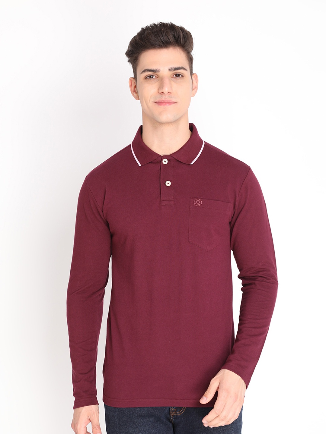 

CHKOKKO Men Maroon Polo Collar T-shirt