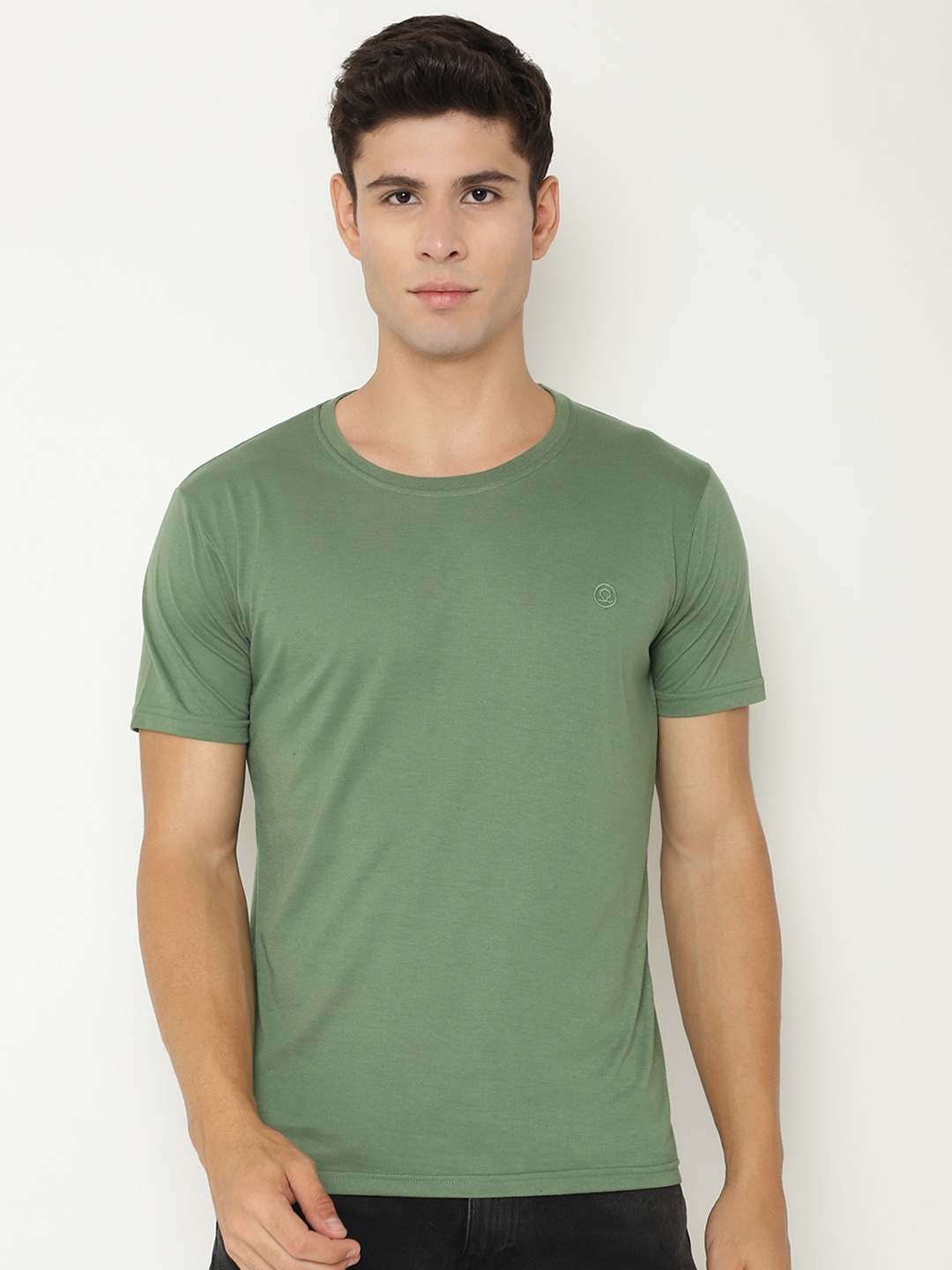 

CHKOKKO Men Round Neck Cotton T-shirt, Green