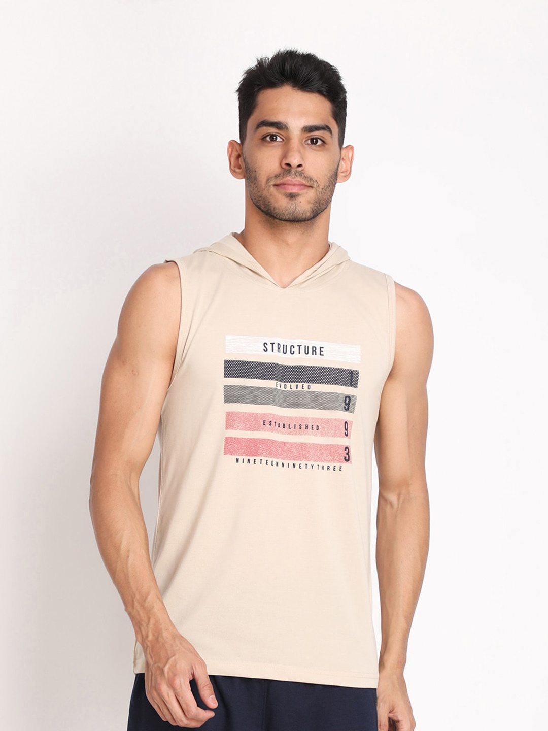 

CHKOKKO Men Typography Printed Cotton T-shirt, Beige