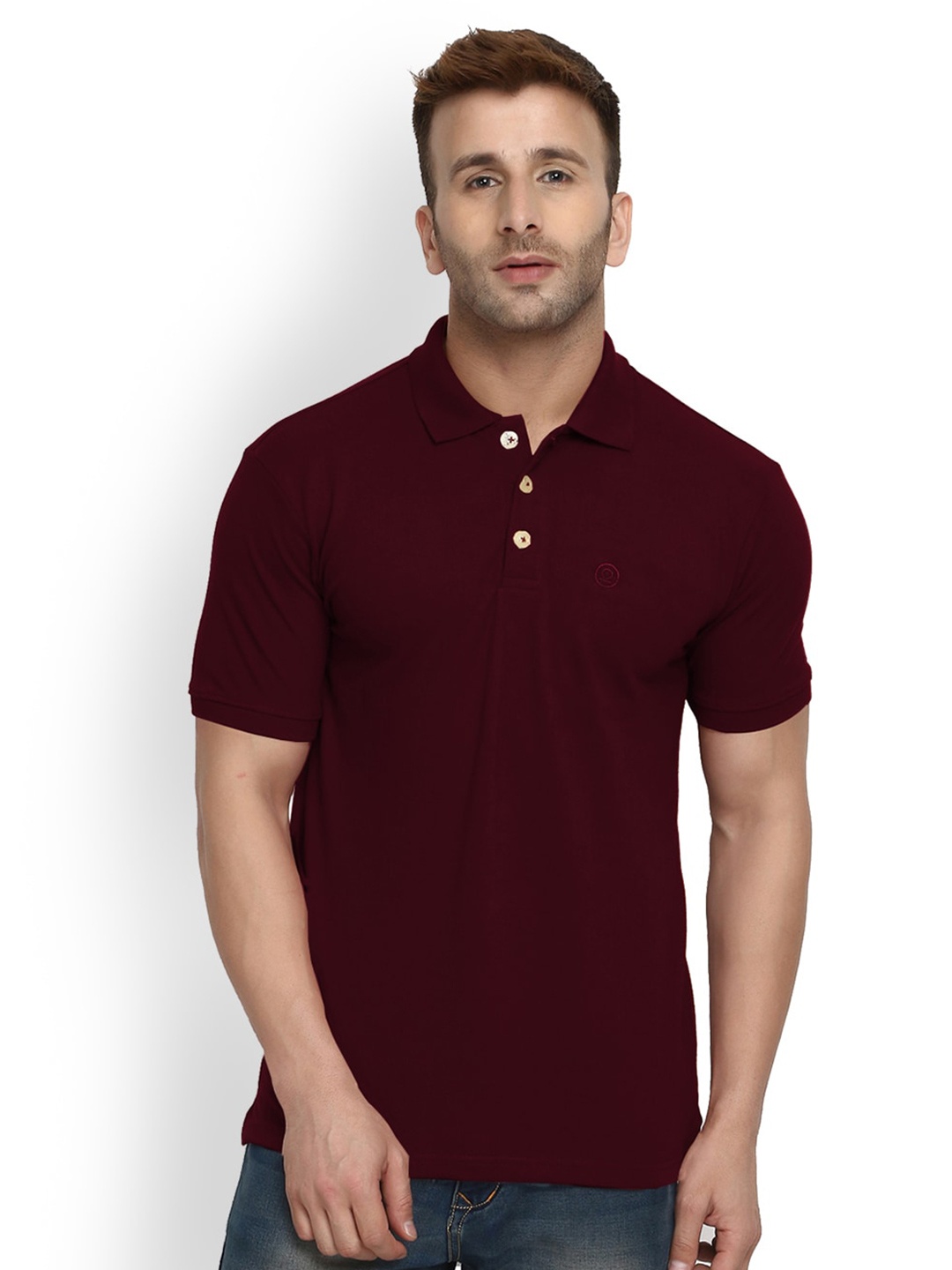 

CHKOKKO Men Polo Collar Cotton T-shirt, Maroon