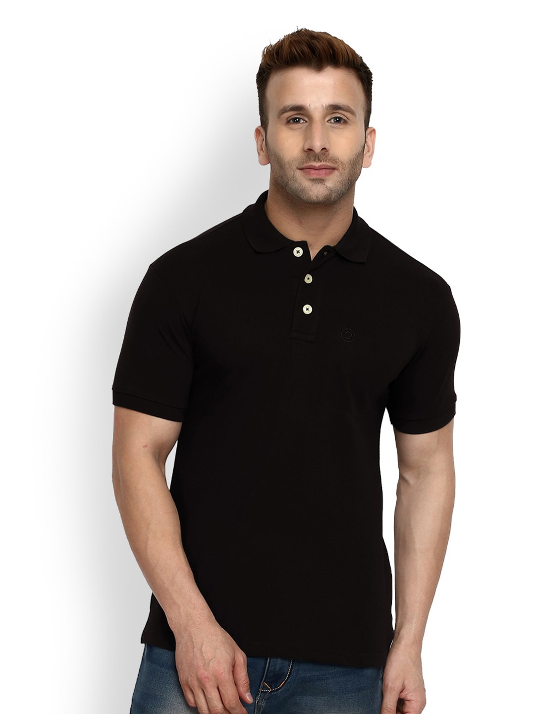 

CHKOKKO Men Black Polo Collar T-shirt