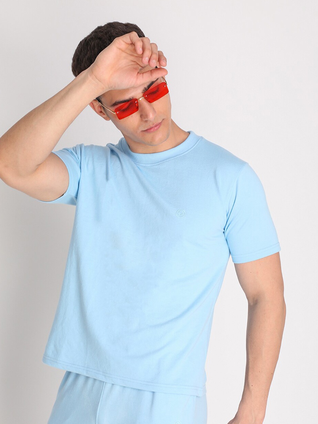 

CHKOKKO Men Cotton Raw Edge T-shirt, Blue