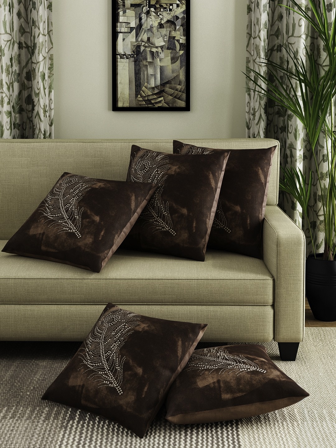 

Alina Dcor Set of 5 Coffee Brown 16" x 16" Square Cushion Covers