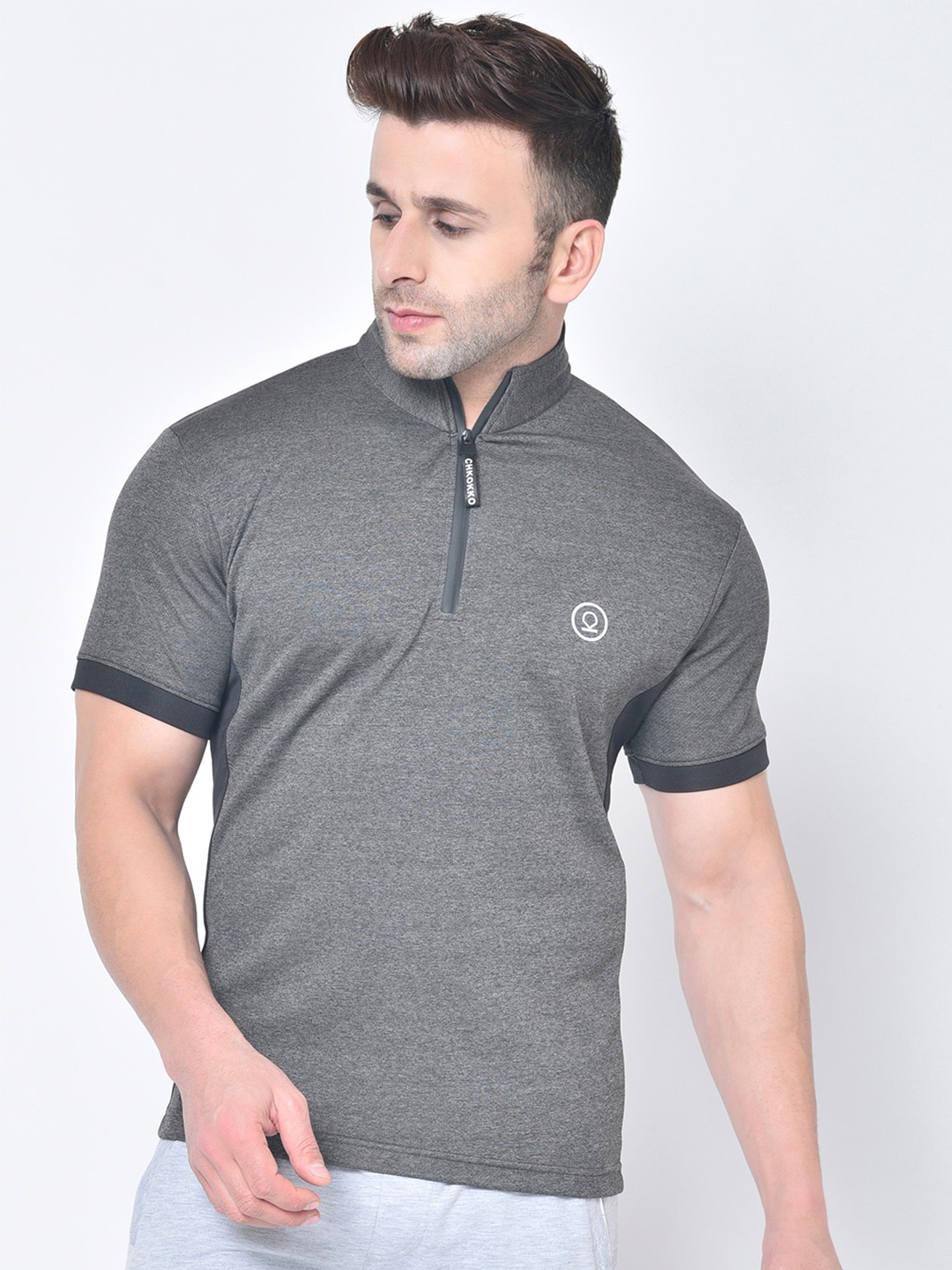 

CHKOKKO Men High Neck T-shirt, Grey