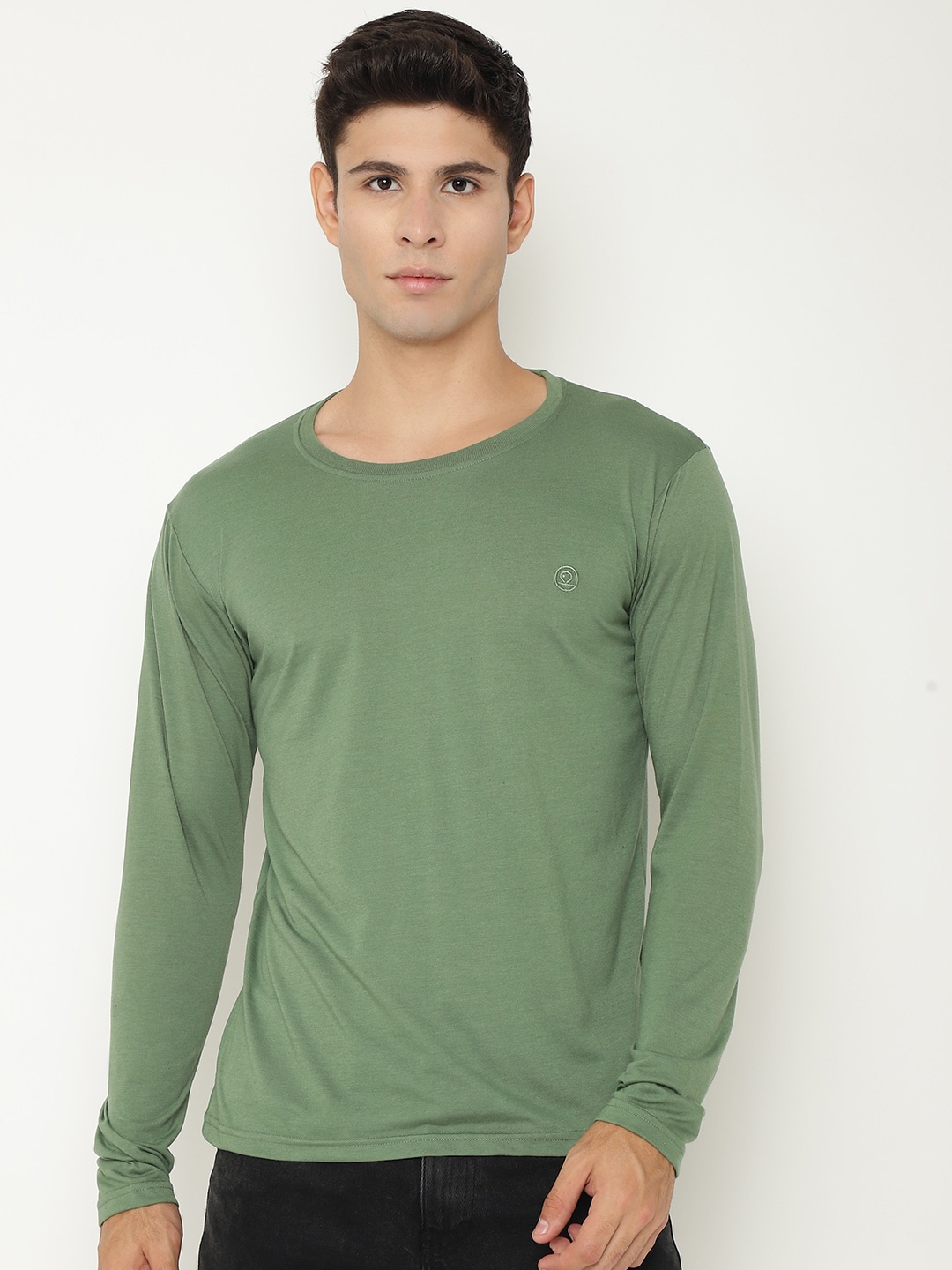 

CHKOKKO Men Cotton Round Neck T-shirt, Green