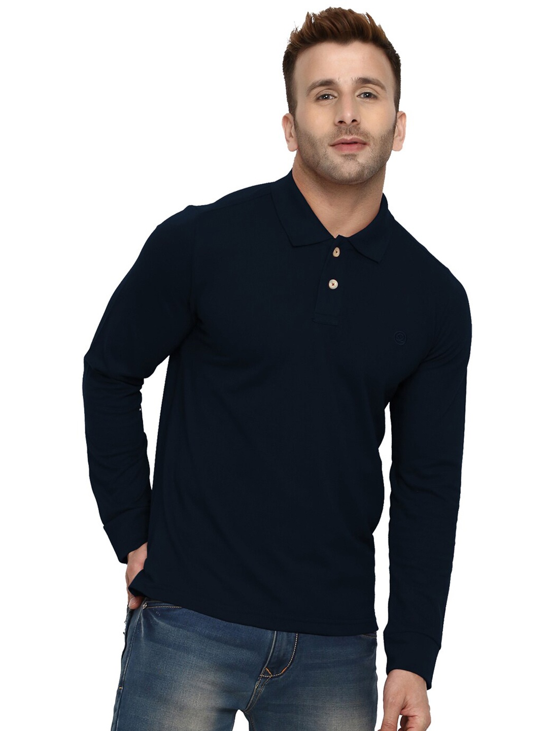 

CHKOKKO Men Polo Collar Cotton T-shirt, Navy blue