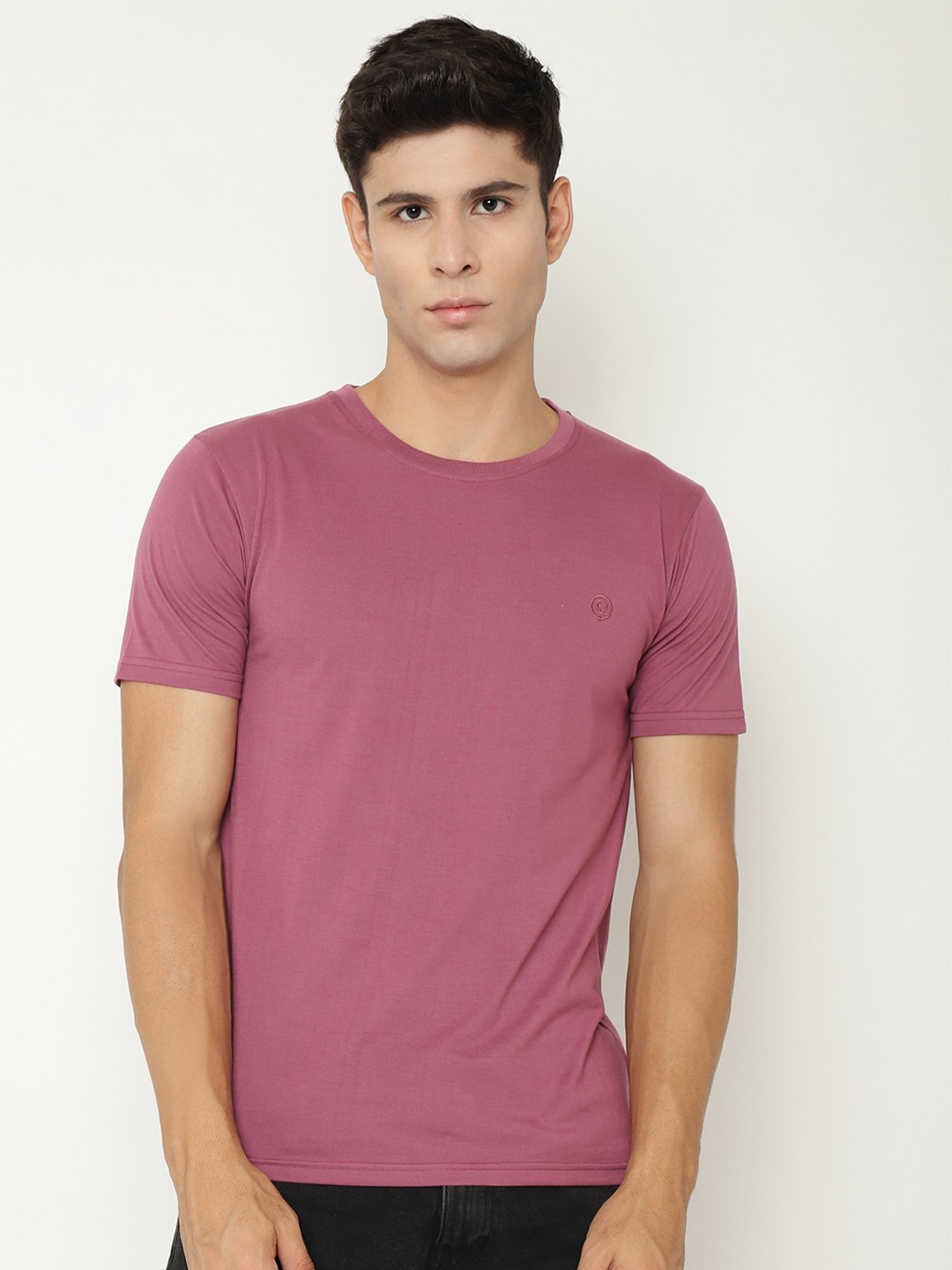 

CHKOKKO Men Round Neck Cotton T-shirt, Purple