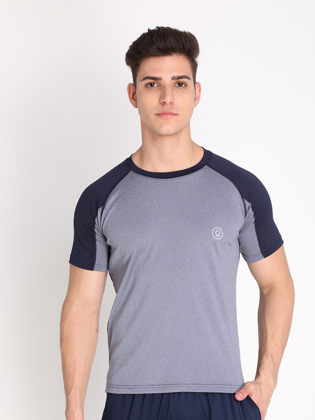 

CHKOKKO Men Round Neck Raglan Sleeves T-shirt, Blue