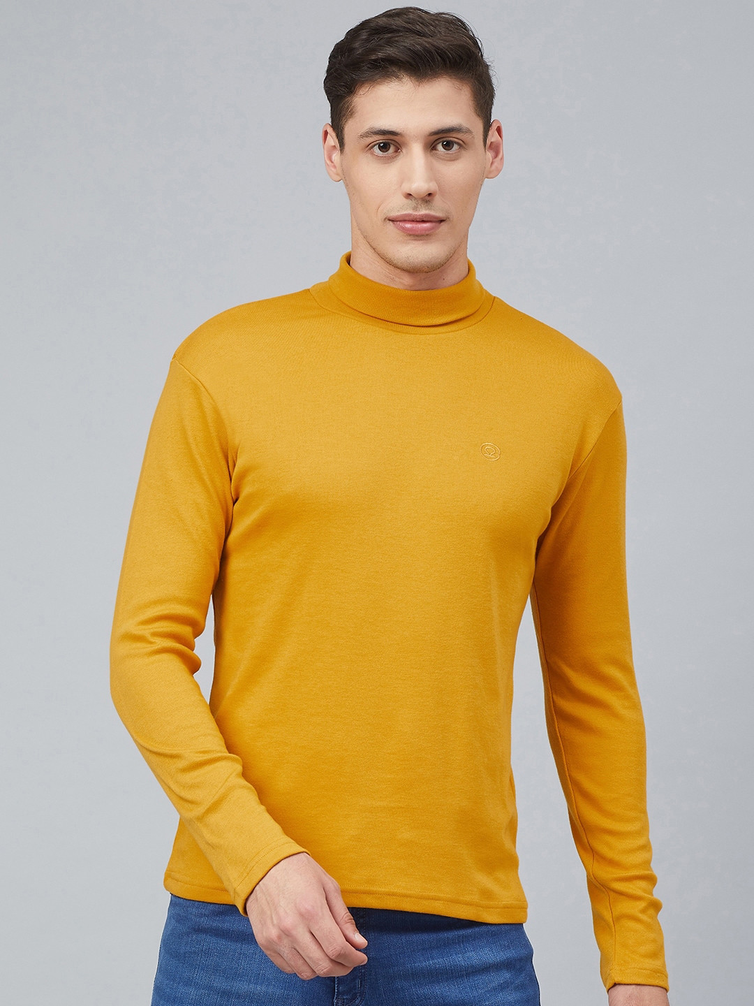 

CHKOKKO Men High Neck Cotton T-shirt, Mustard