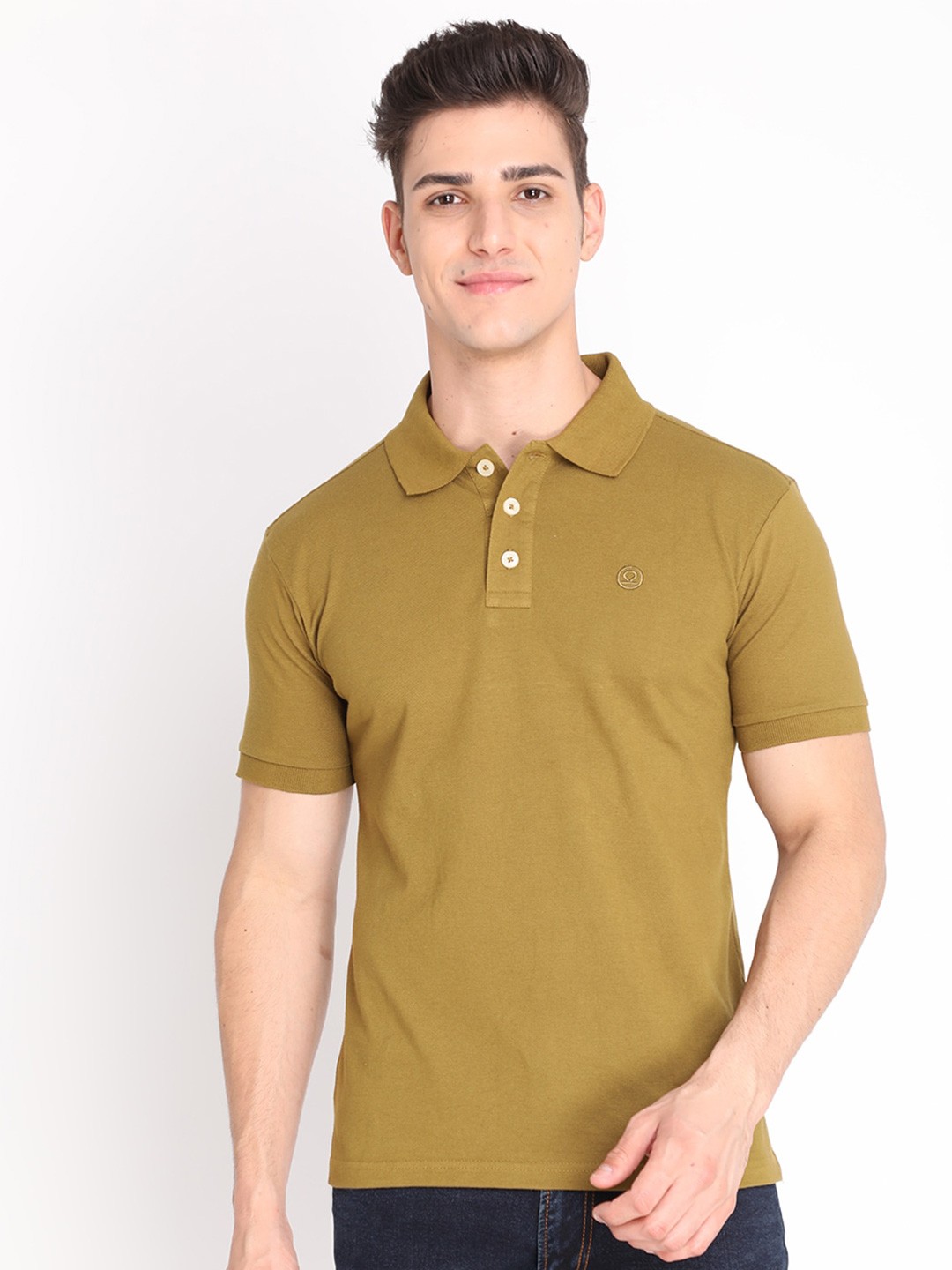 

CHKOKKO Men Polo Collar Cotton T-shirt, Olive