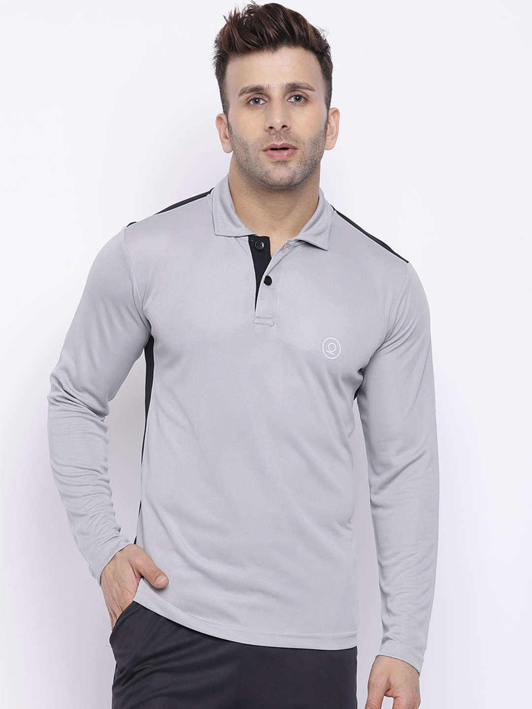 

CHKOKKO Men Polo Collar Dri-FIT T-shirt, Silver