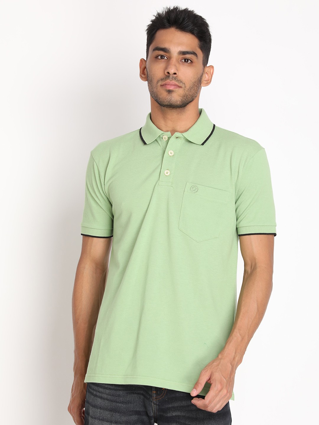 

CHKOKKO Men Polo Collar Cotton T-shirt, Green