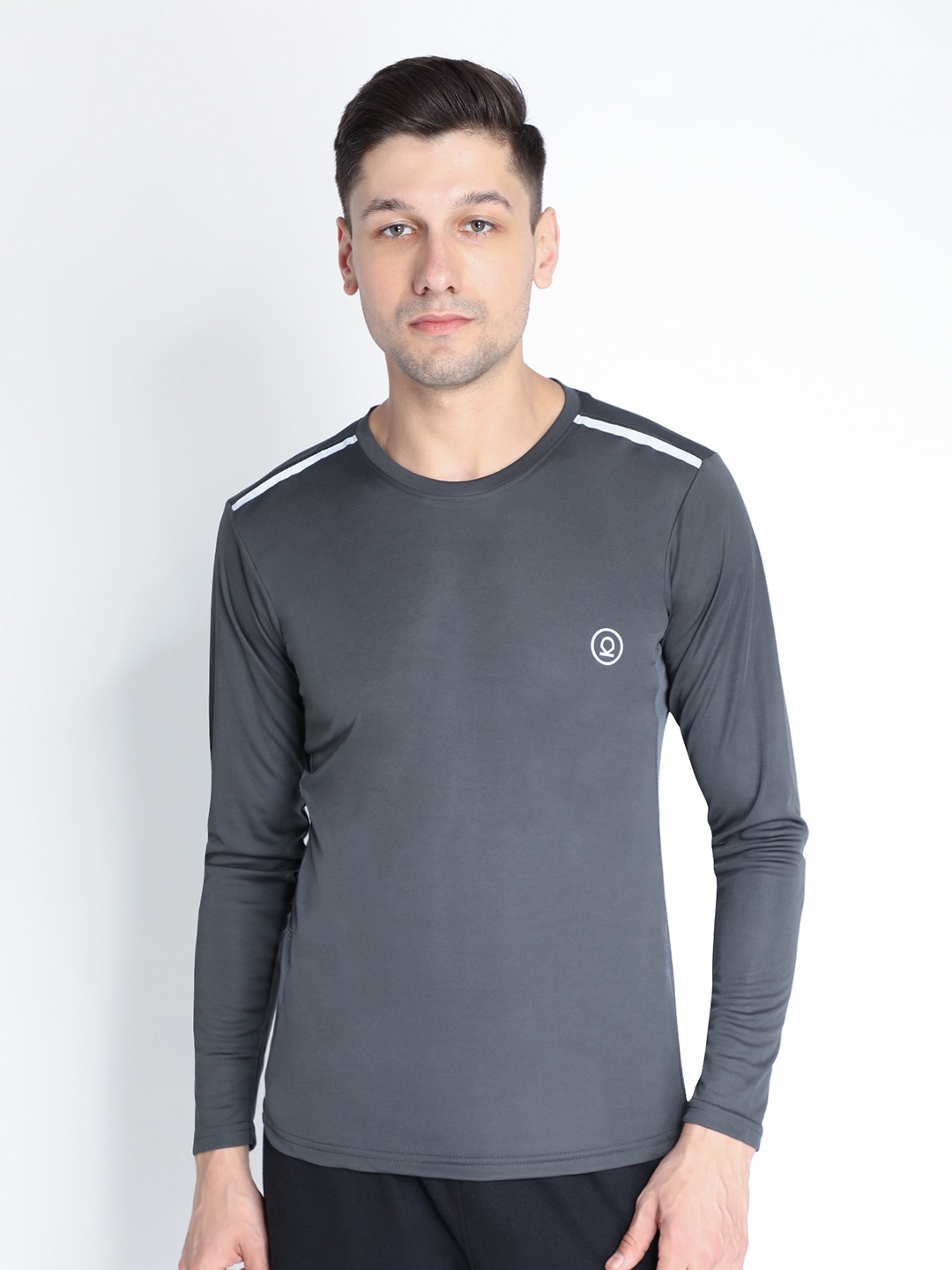 

CHKOKKO Men Full Sleeves Dri-FIT Sports T-shirt, Grey