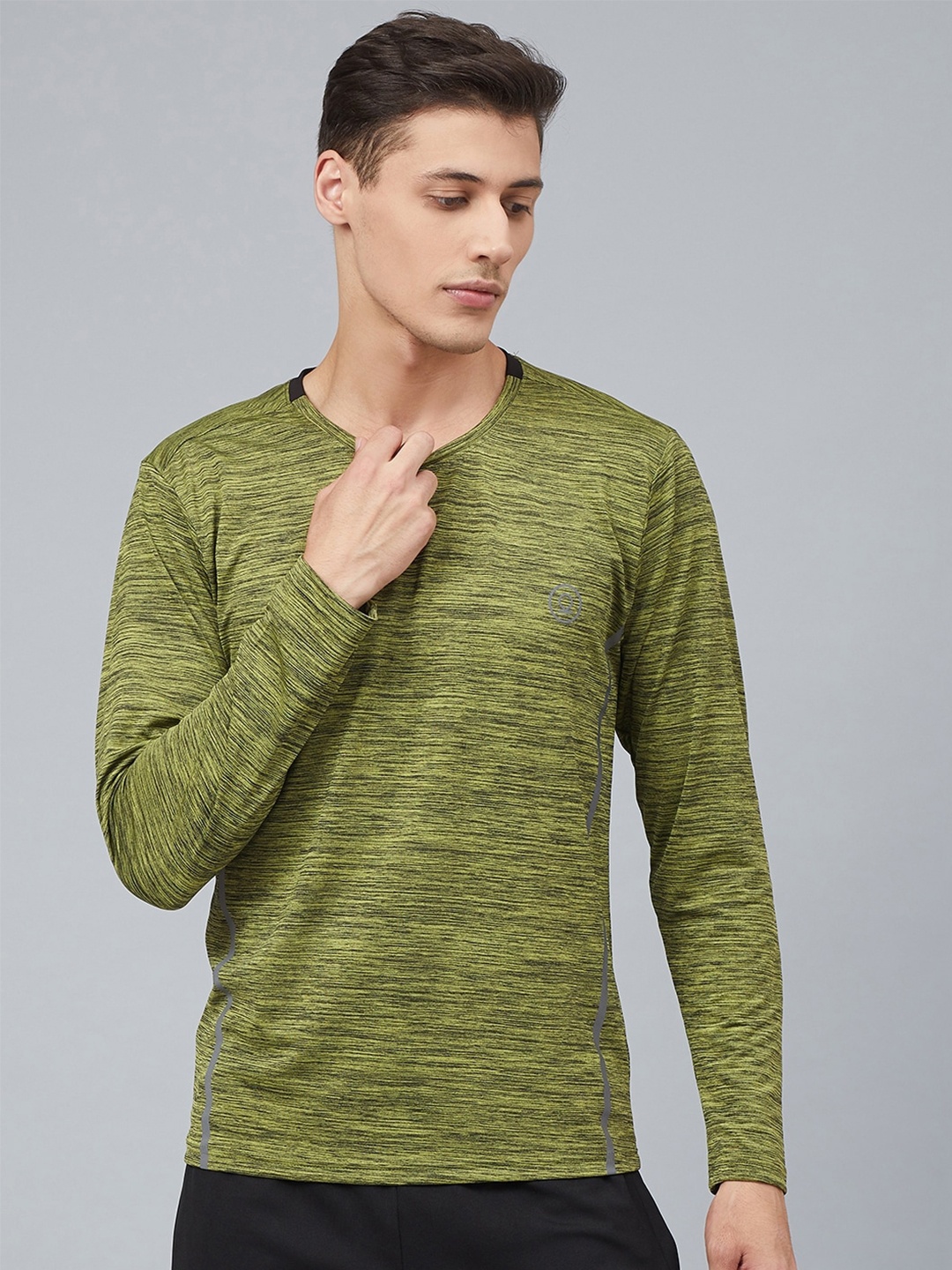 

CHKOKKO Men Striped Dri-FIT T-shirt, Olive