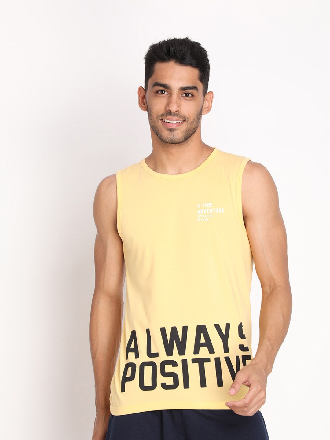 

CHKOKKO Men Printed Roun Neck Gym Cotton T-shirt, Yellow