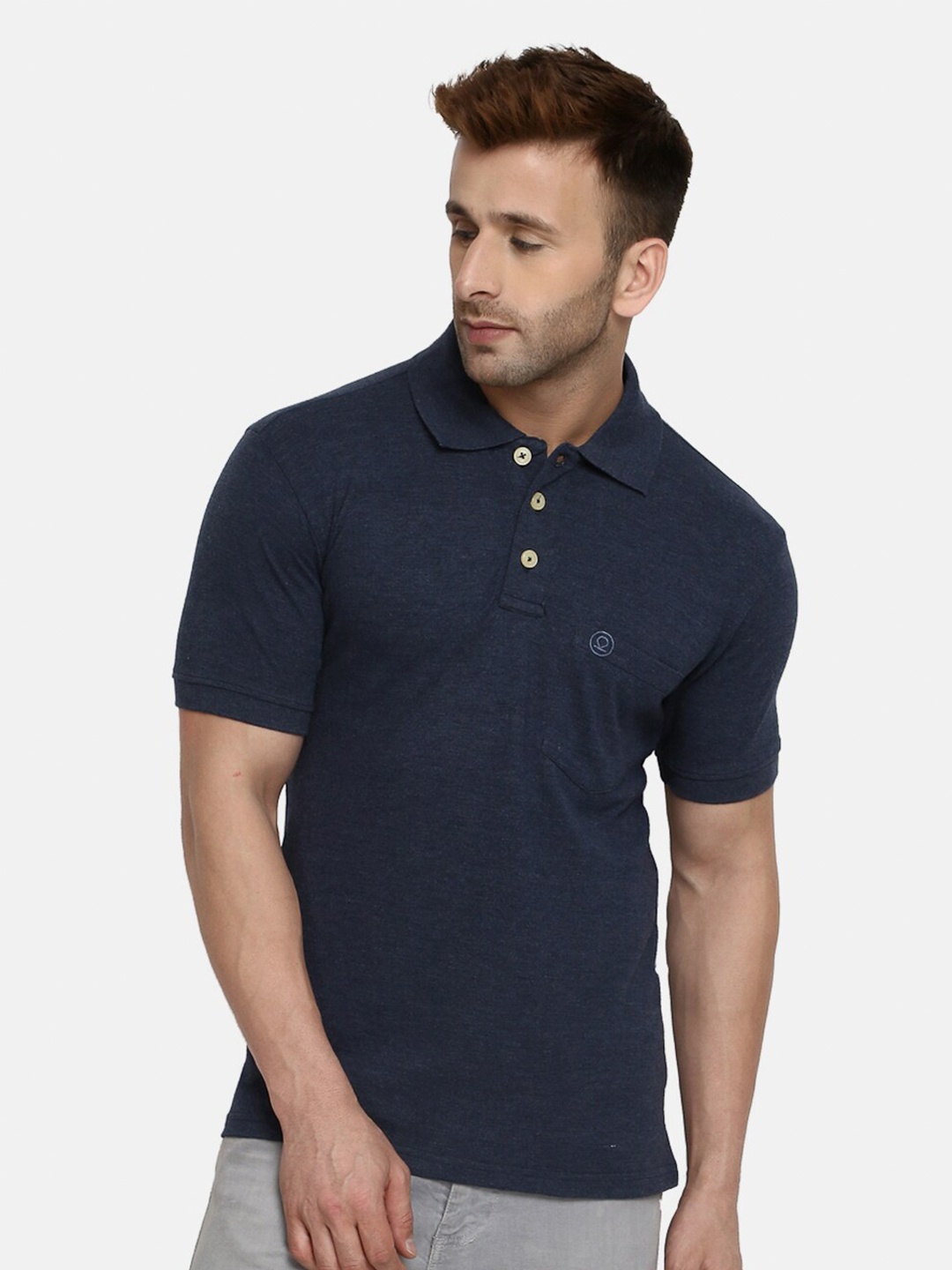 

CHKOKKO Men Polo Collar Cotton T-shirt, Blue