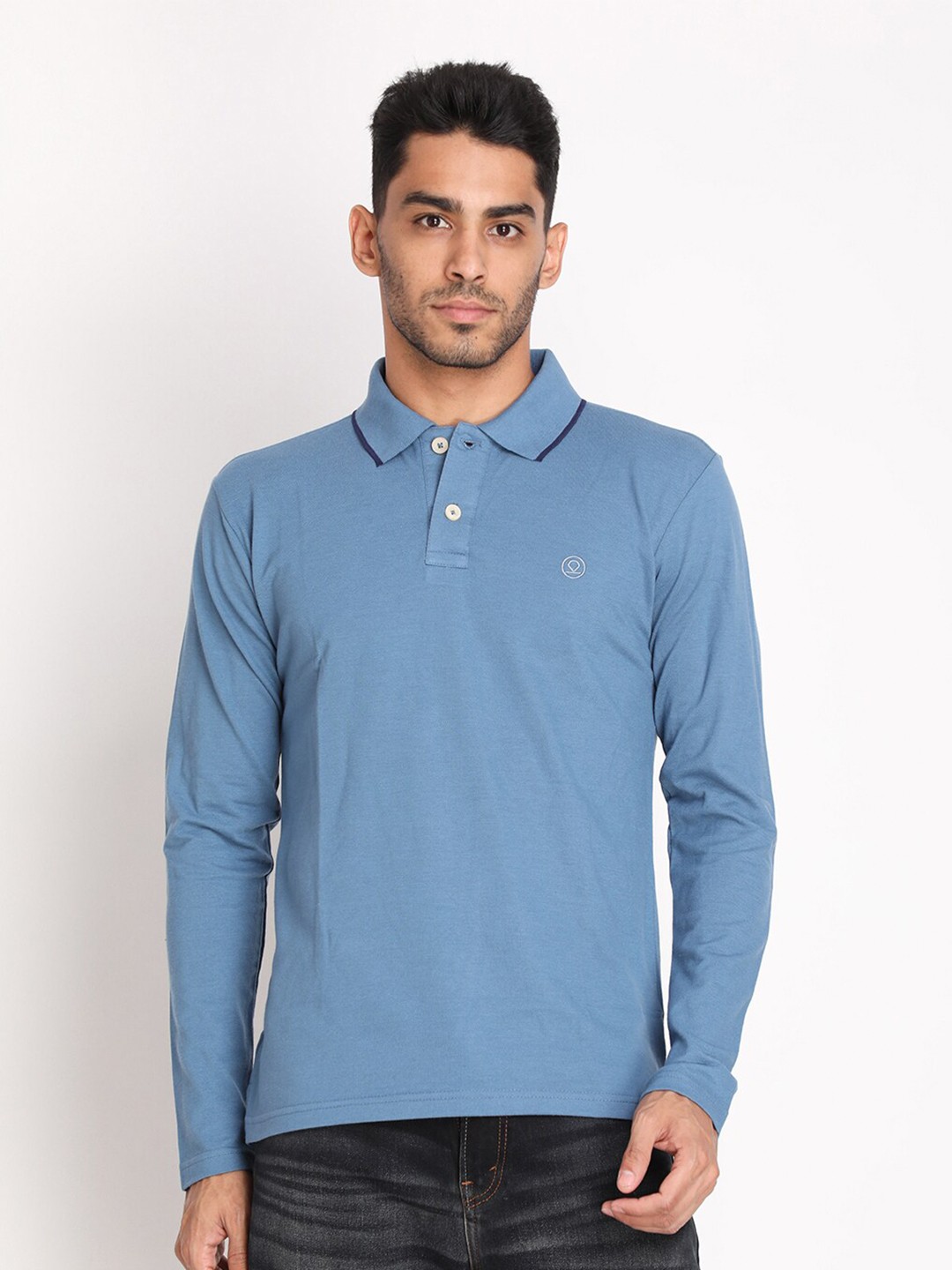 

CHKOKKO Men Polo Collar Cotton T-shirt, Blue