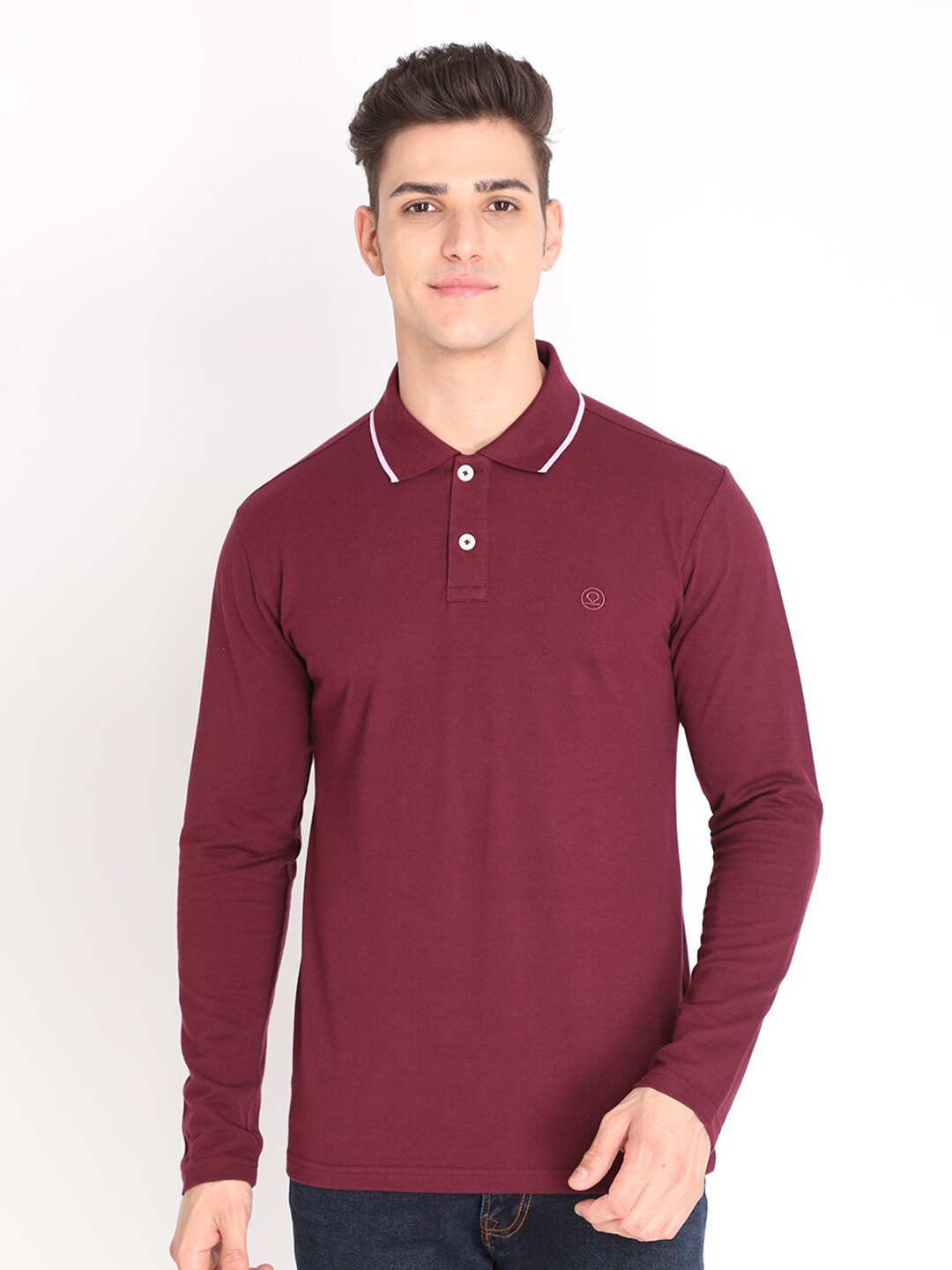 

CHKOKKO Men Maroon Polo Collar Applique T-shirt