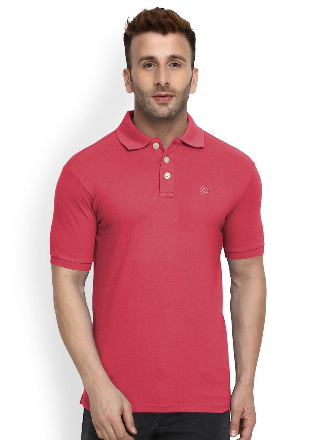 

CHKOKKO Men Peach-Coloured Polo Collar T-shirt