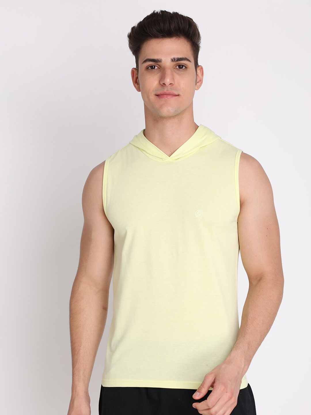

CHKOKKO Men Hooded Cotton T-shirt, Yellow