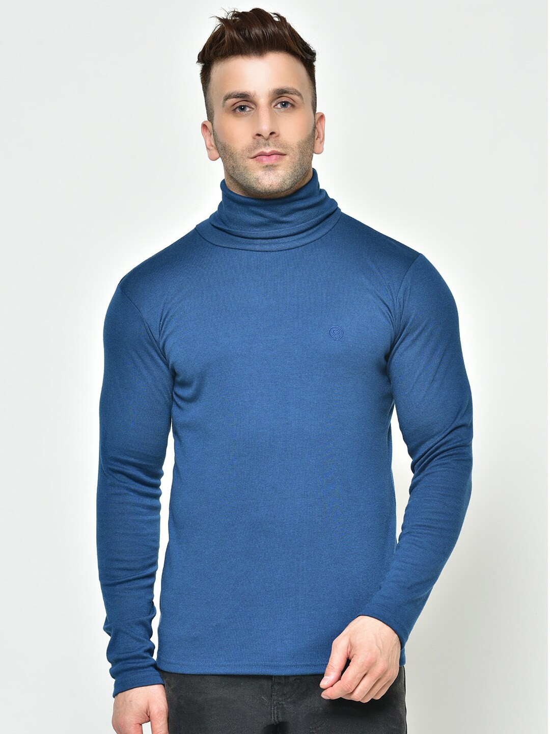 

CHKOKKO Men Turtle Neck Cotton T-shirt, Blue