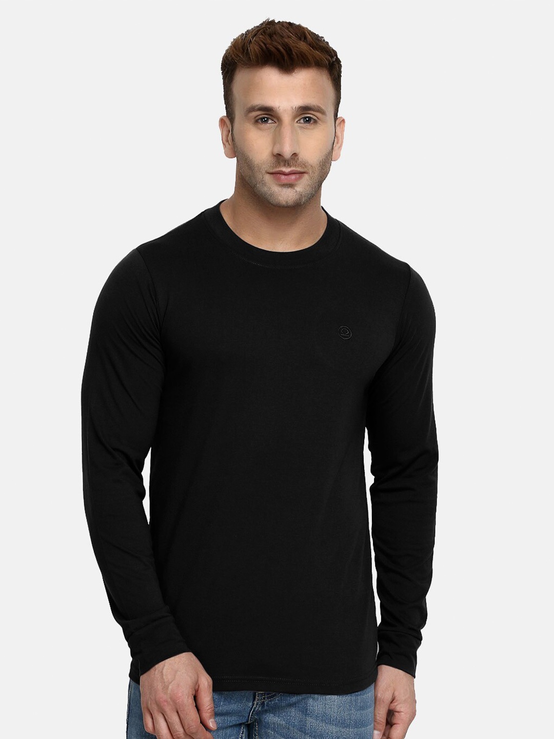 

CHKOKKO Men Round Neck Cotton T-shirt, Black