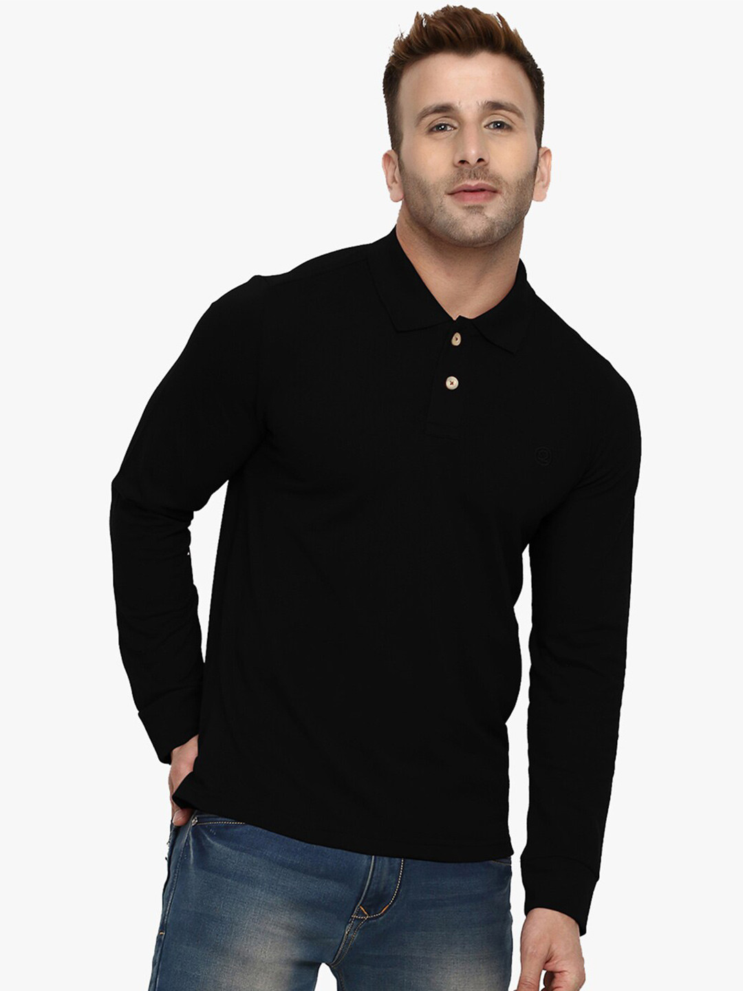 

CHKOKKO Men Polo Collar Cotton T-shirt, Black