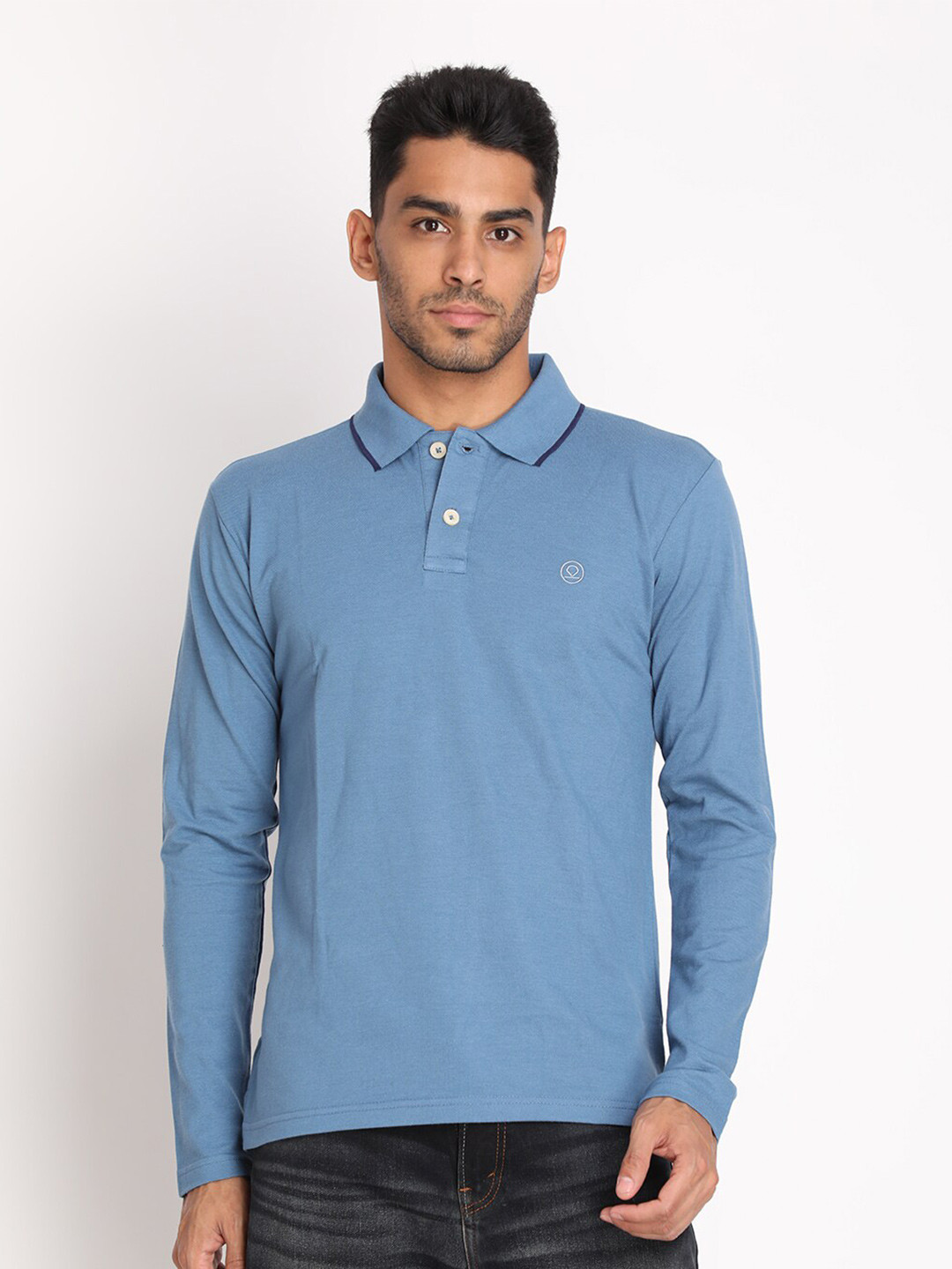 

CHKOKKO Men Cotton Polo Collar T-shirt, Blue