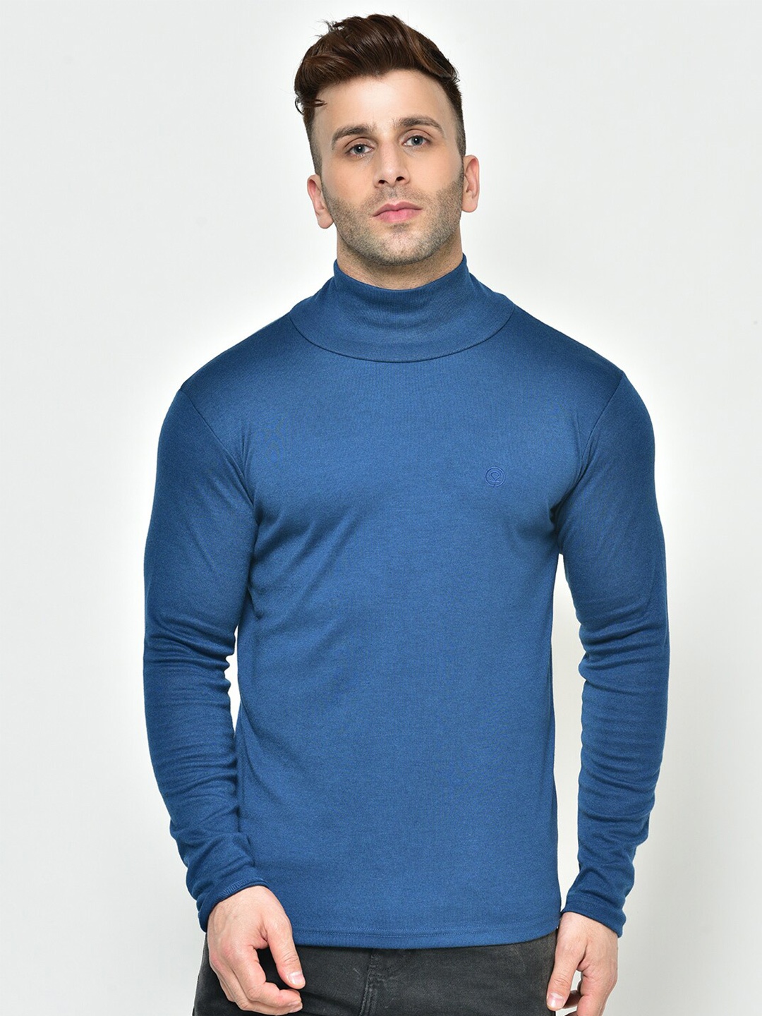 

CHKOKKO Men High Neck Cotton T-shirt, Blue
