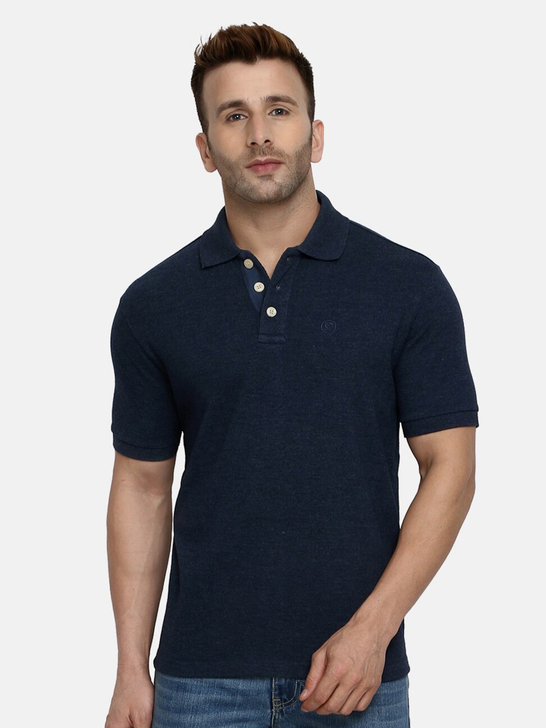 

CHKOKKO Men Cotton Striped Polo Collar T-shirt, Blue