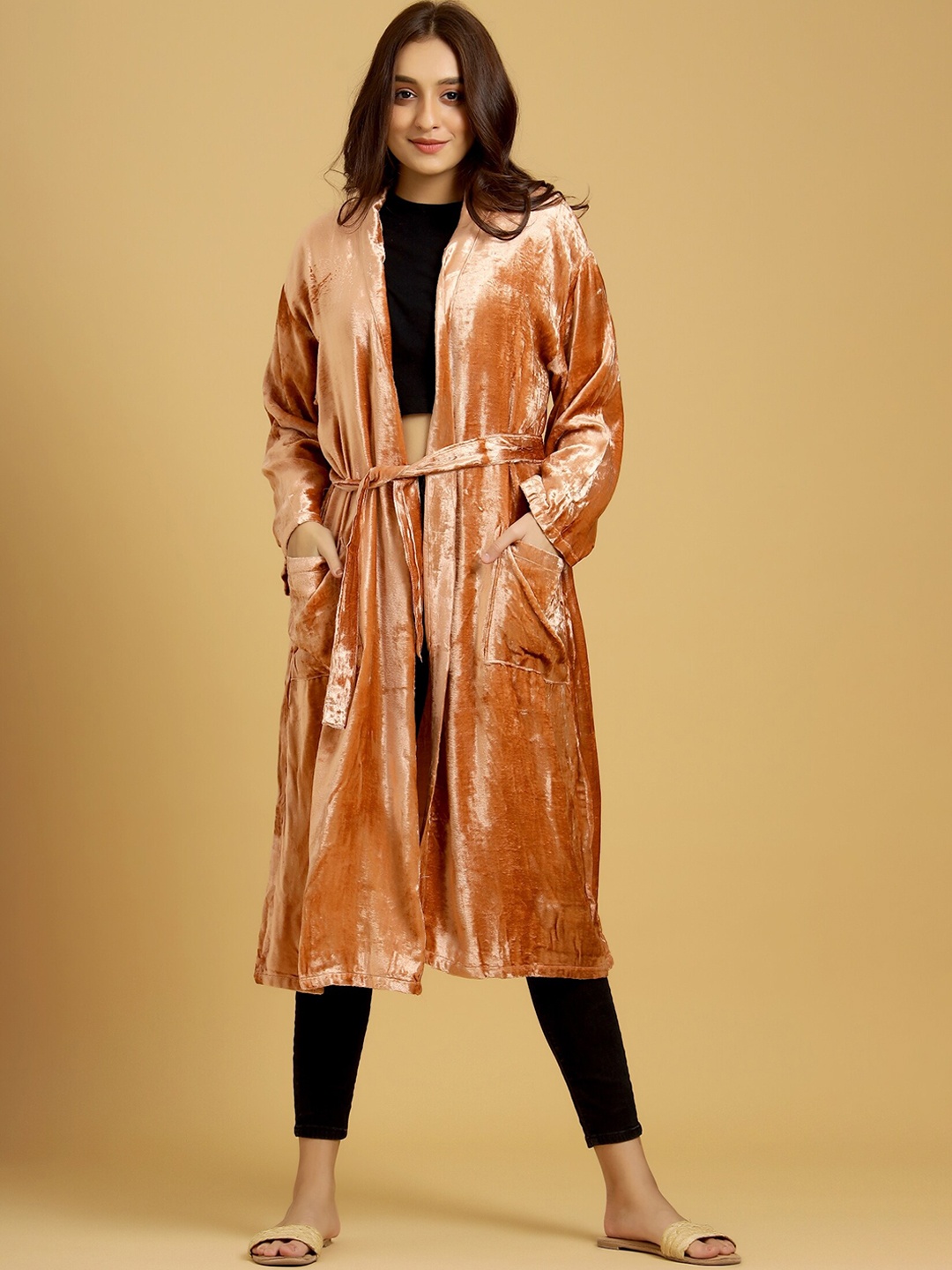 

HANDICRAFT PALACE Women Orange Velvet Bath Robe